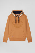 Sweatshirt à capuche en coton mélangé camel broderie matelassée coupe Relaxed