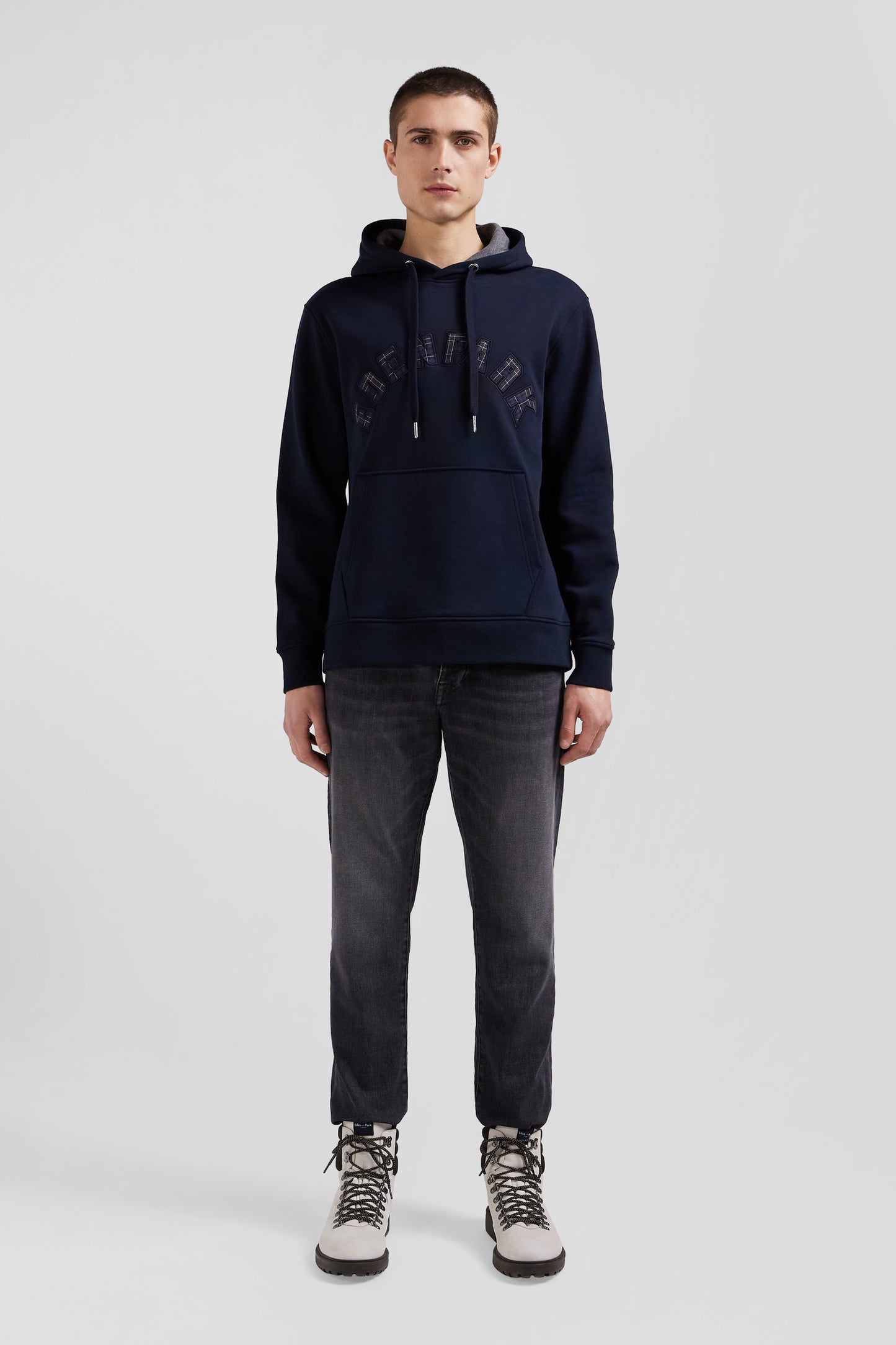 Relaxed navy blue cotton blend hoodie