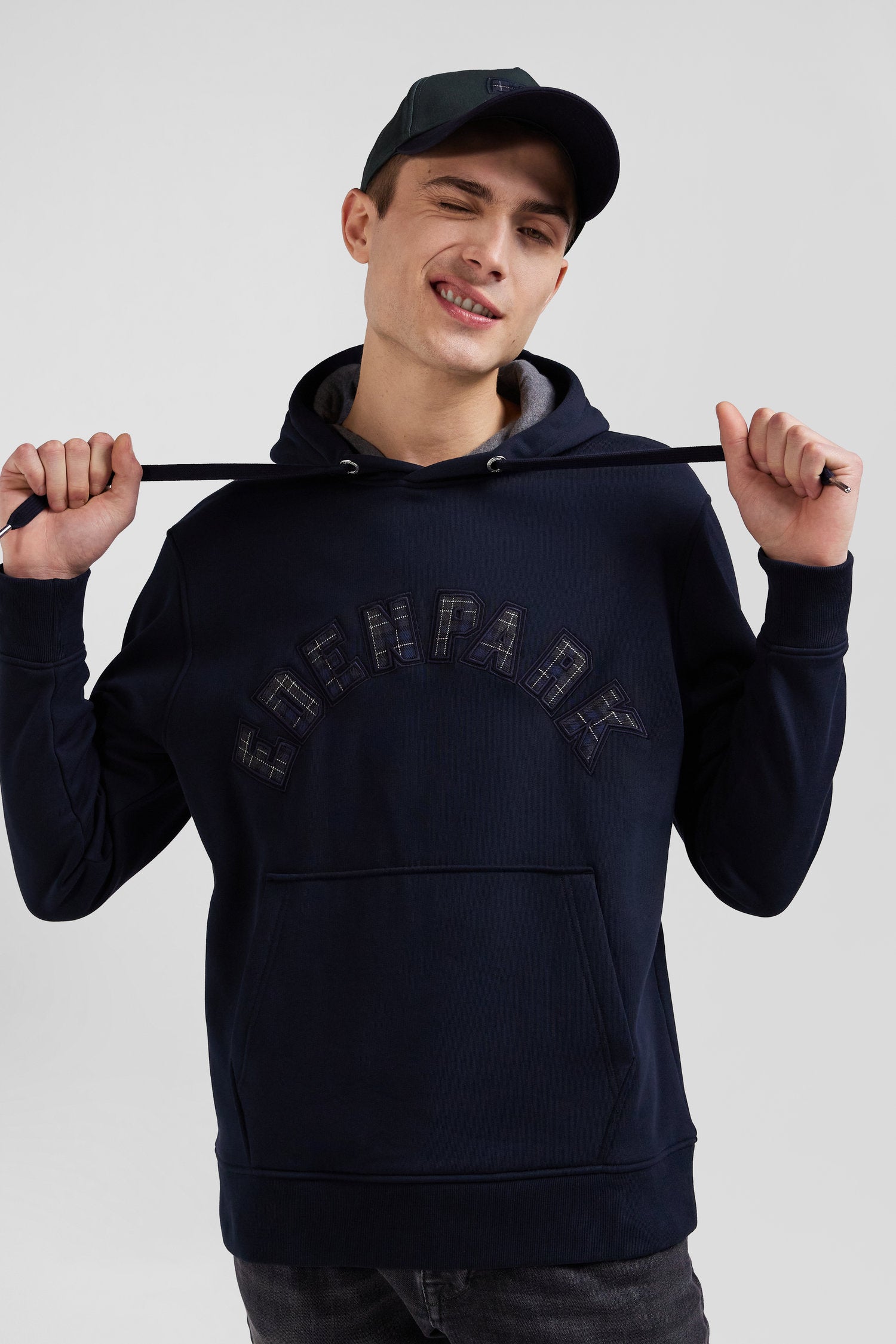 Relaxed navy blue cotton blend hoodie