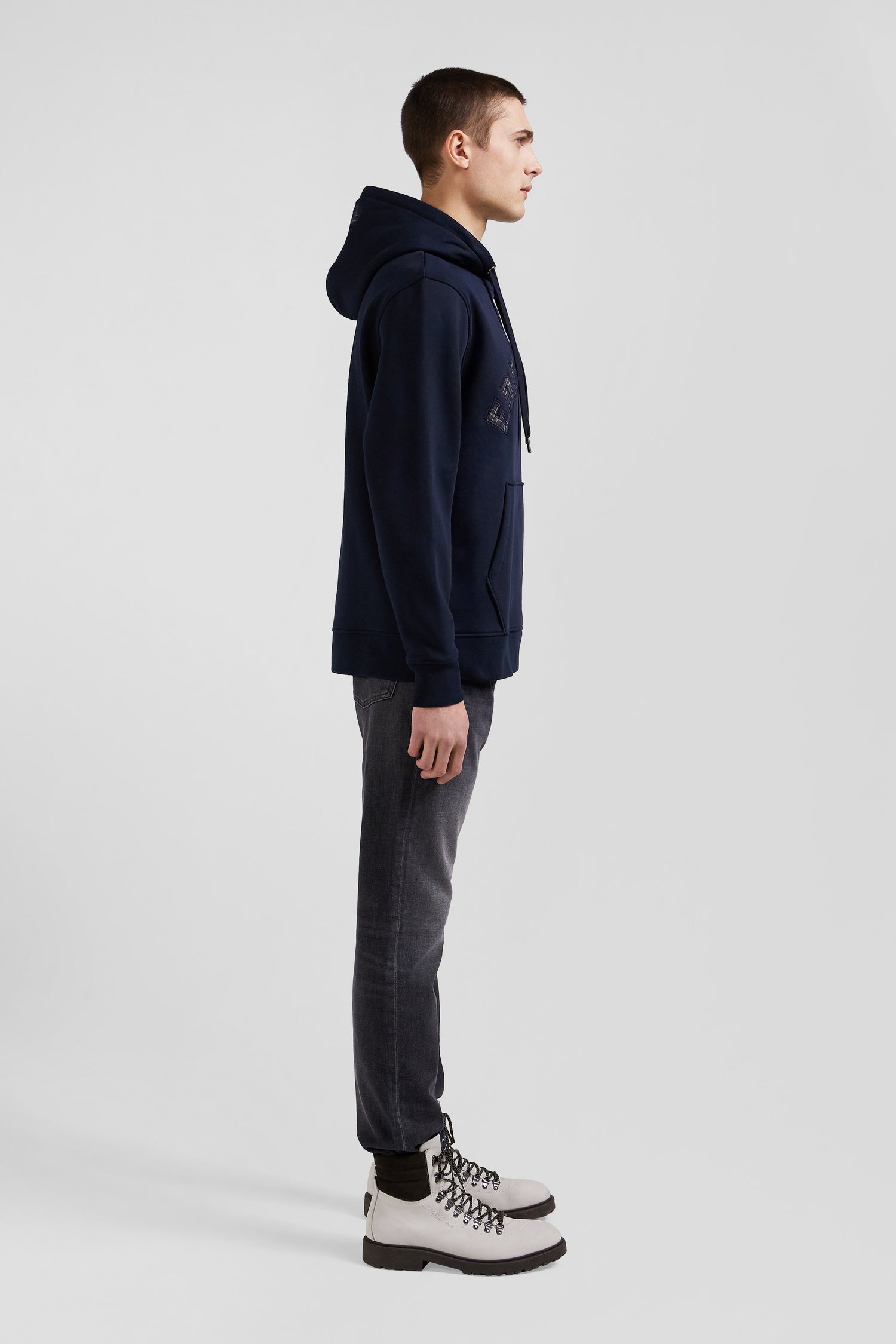 Relaxed navy blue cotton blend hoodie