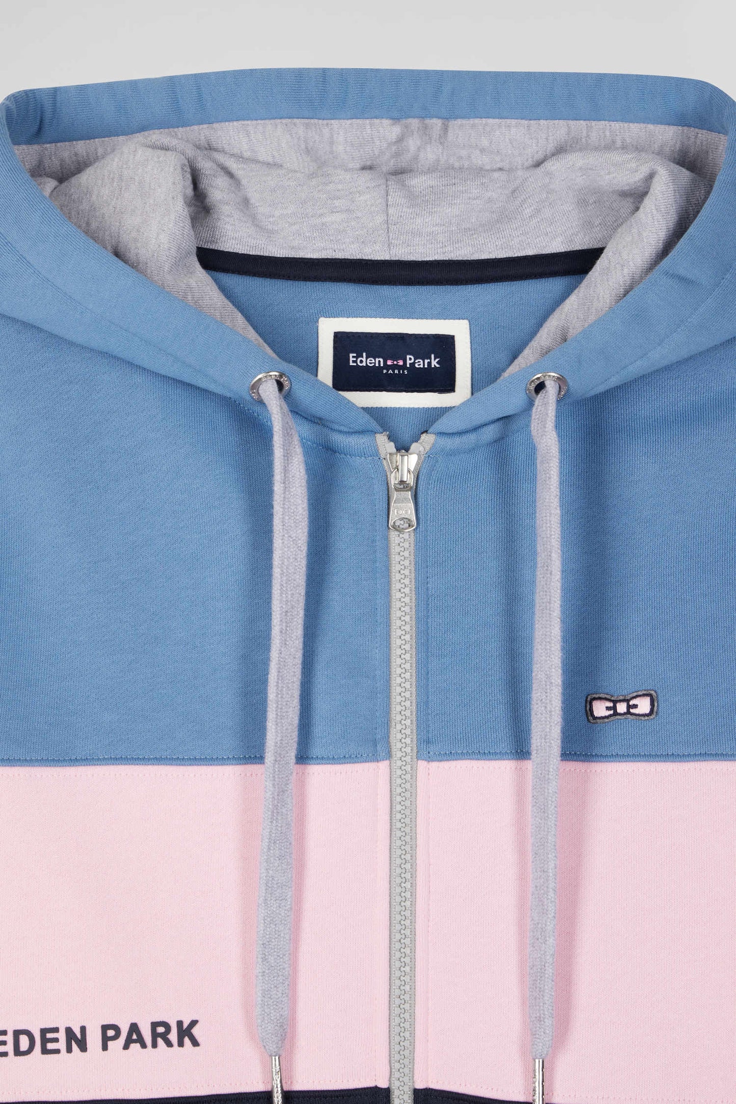 Sweatshirt à capuche zippé colorblock en coton bleu coupe Regular