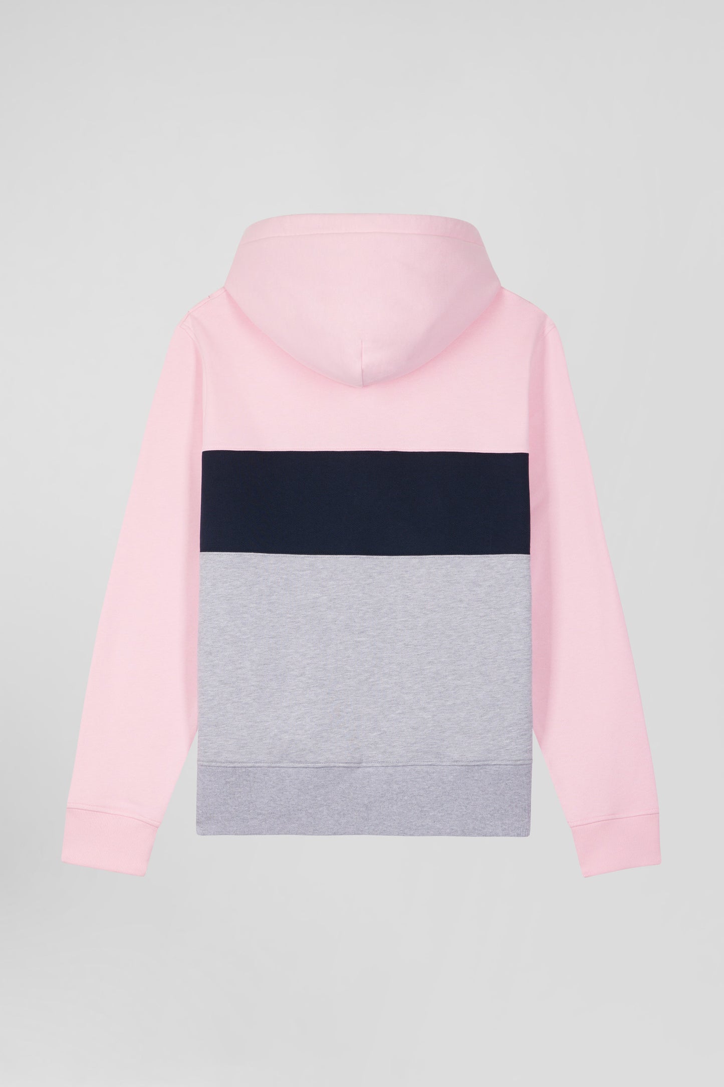 Sweatshirt à capuche zippé colorblock en coton rose coupe Regular