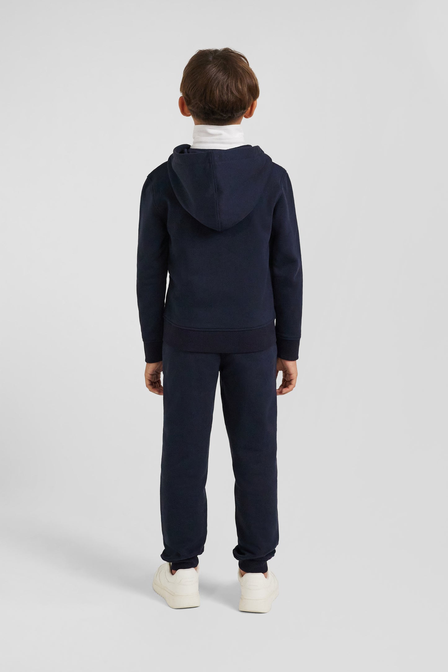 Regular navy blue zipped cotton hoodie