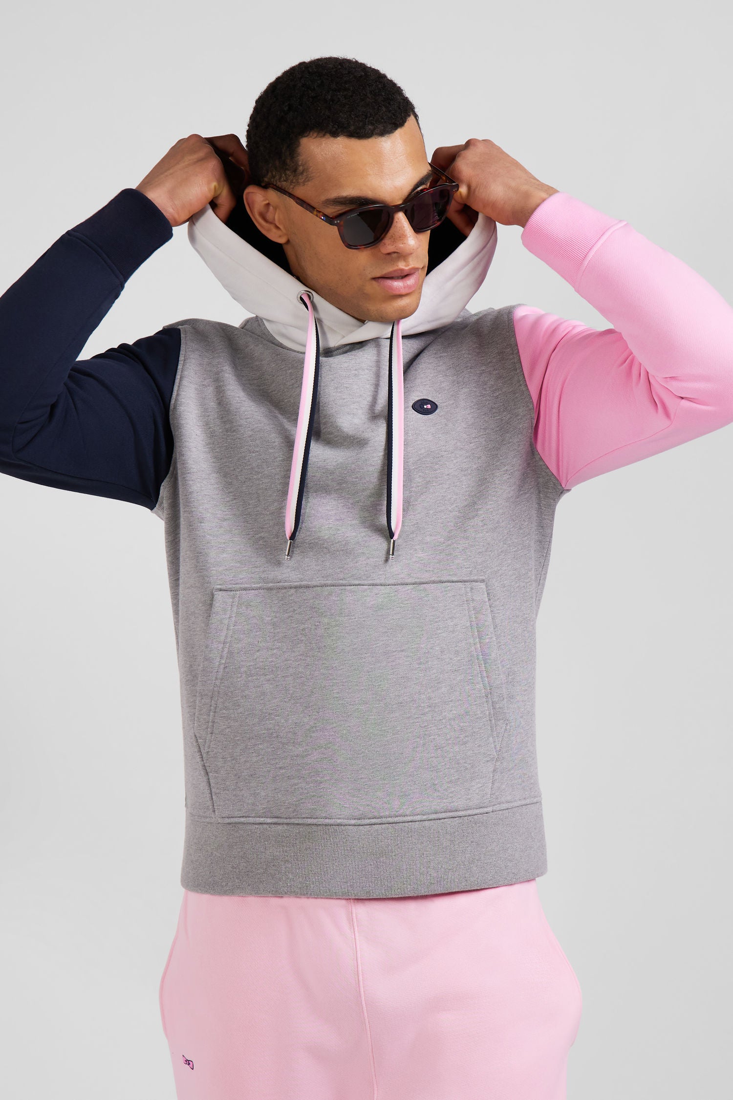 Sweatshirt à capuche colorblock en coton gris XV de France coupe Regular