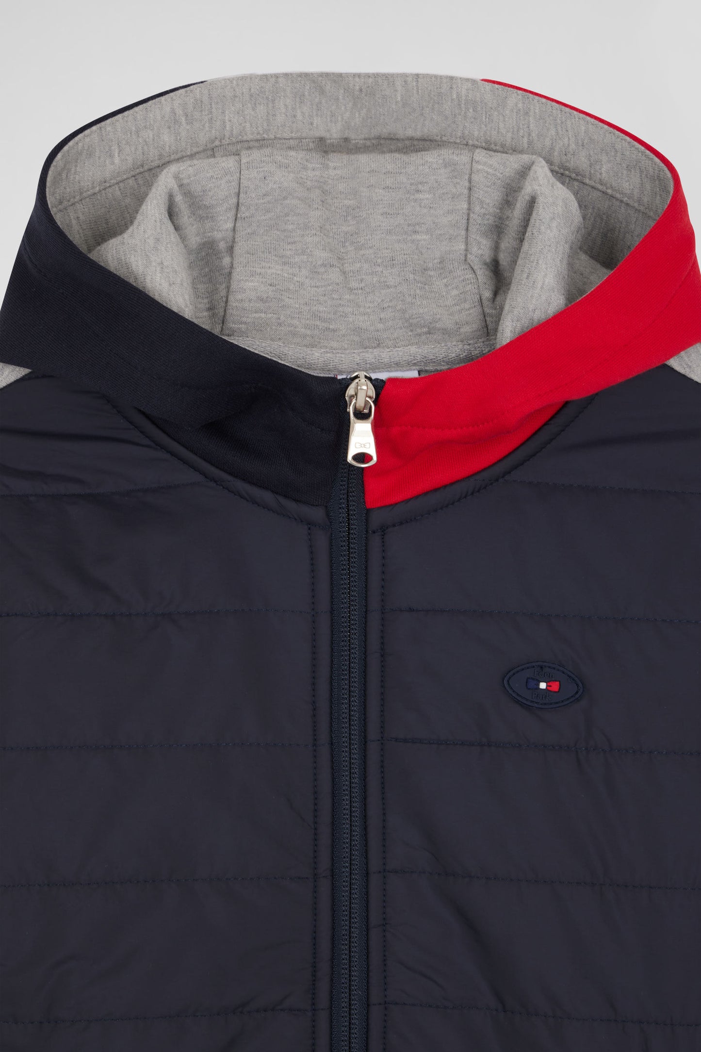 Regular navy padded front zipped hoodie