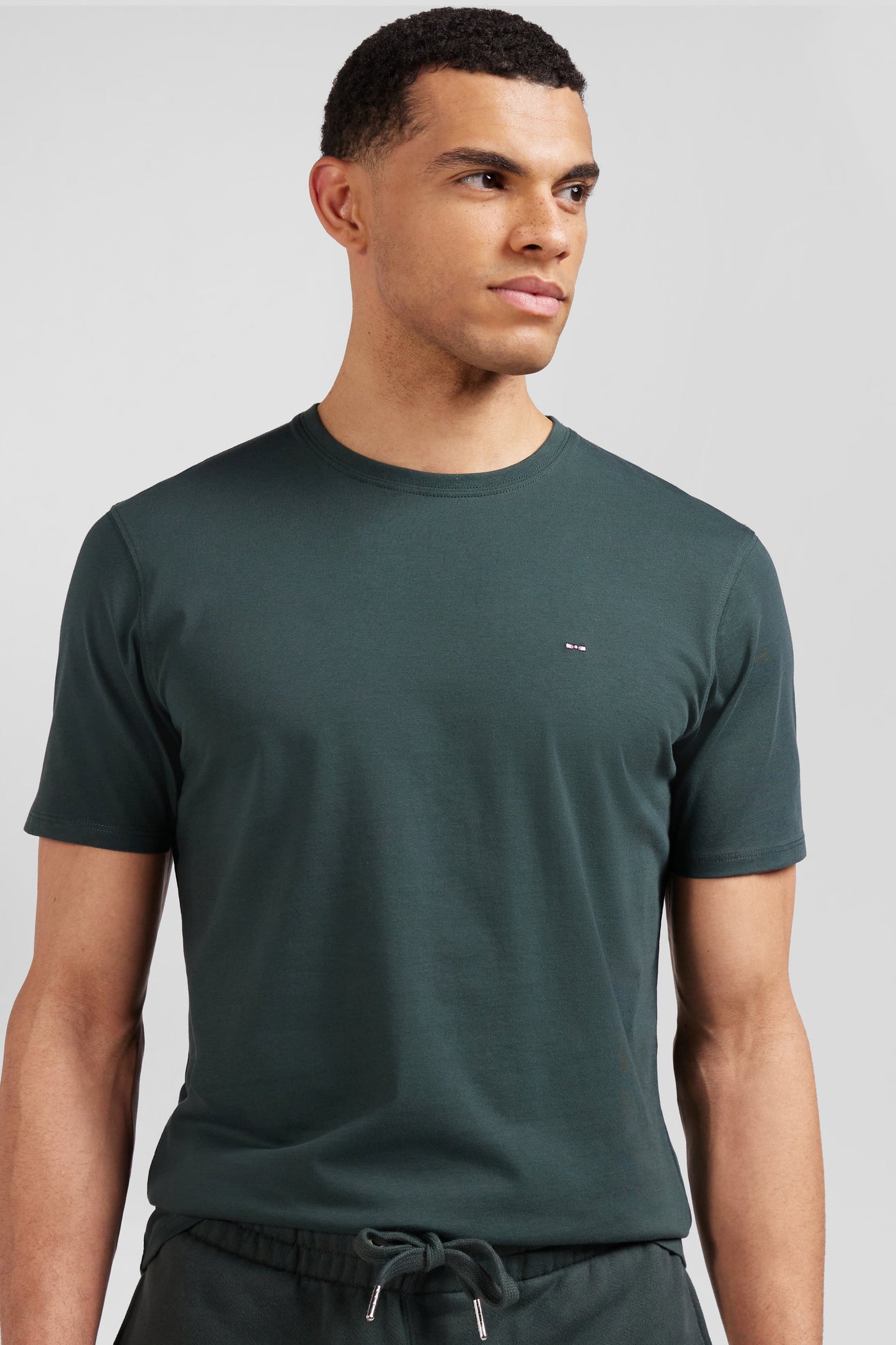 T-shirt manches courtes en coton Pima uni vert coupe Regular