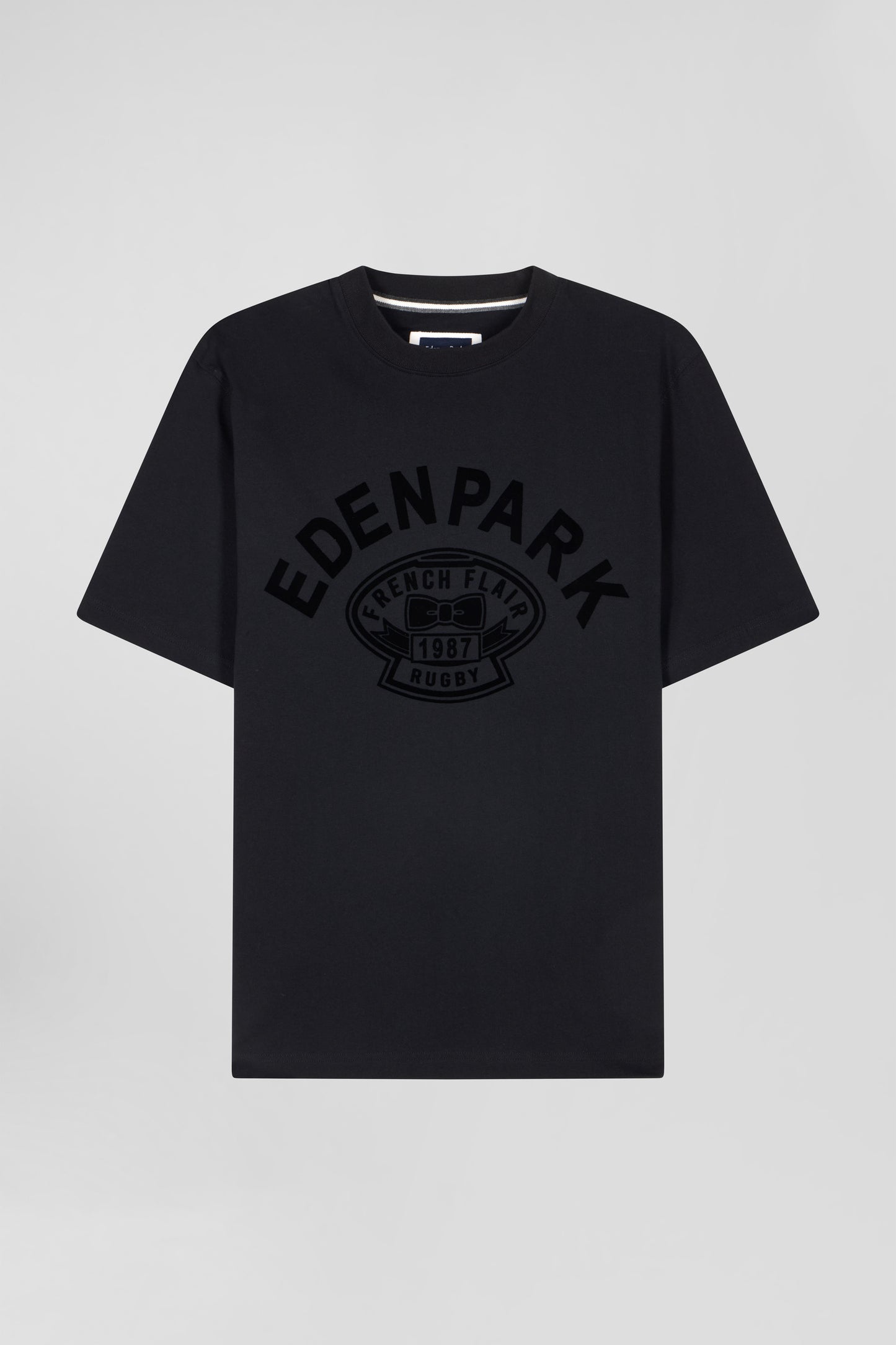 T-shirt manches courtes noir application Eden Park Rugby coupe Oversized