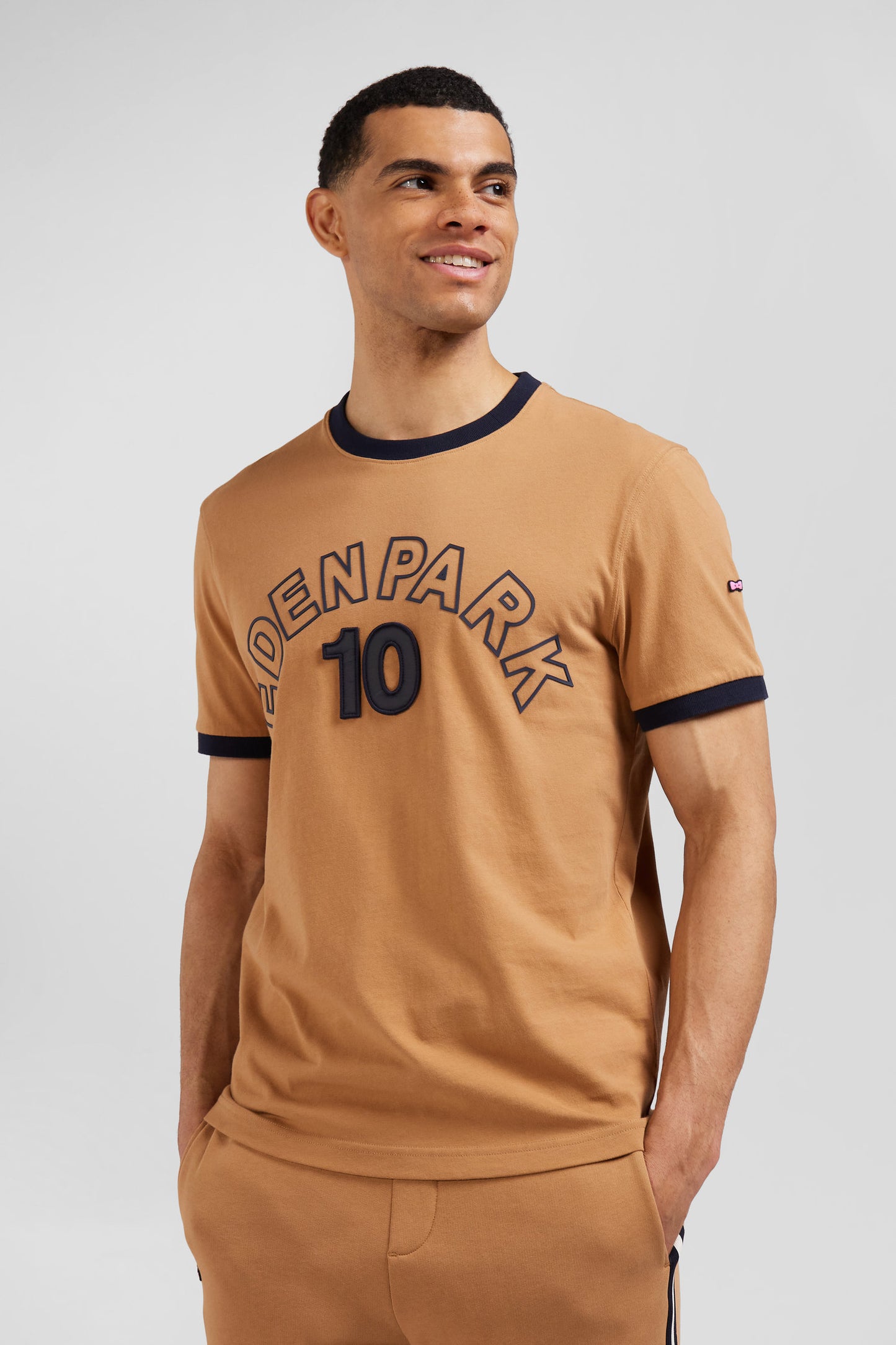 T-shirt manches courtes bicolore en coton camel Eden Park 10 coupe Relaxed