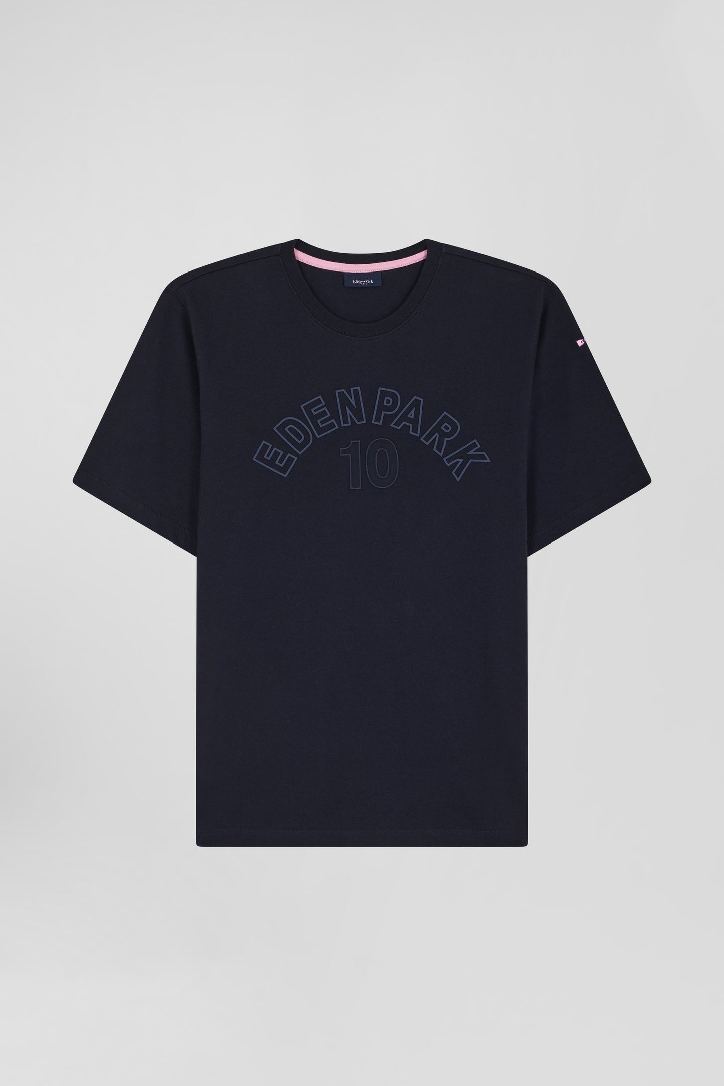 Oversize navy blue embroidered short-sleeved cotton T-shirt