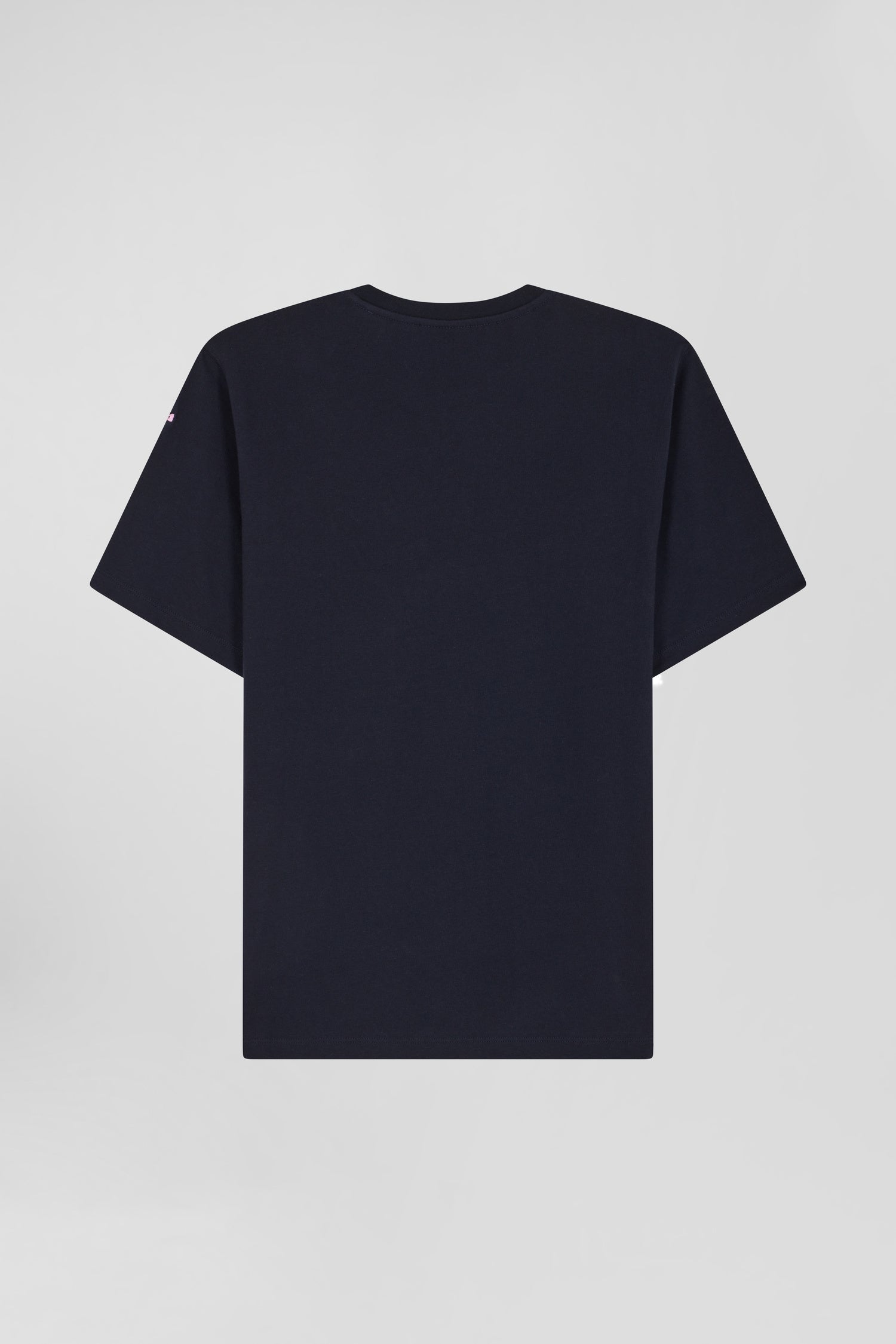 Oversize navy blue embroidered short-sleeved cotton T-shirt