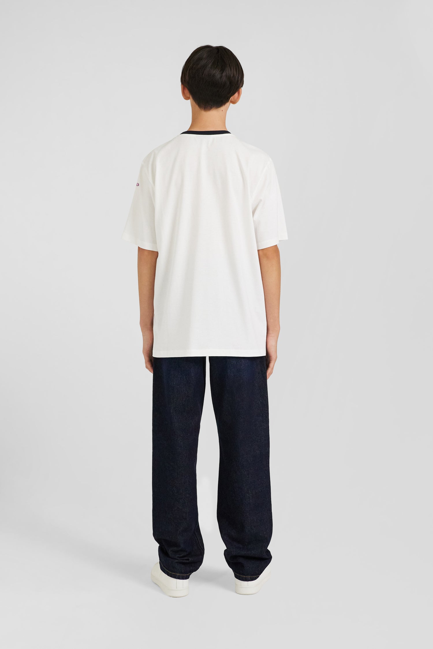 T-shirt manches courtes en coton écru brodé coupe Oversized