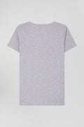 T-shirt manches courtes col V en coton gris coupe Regular