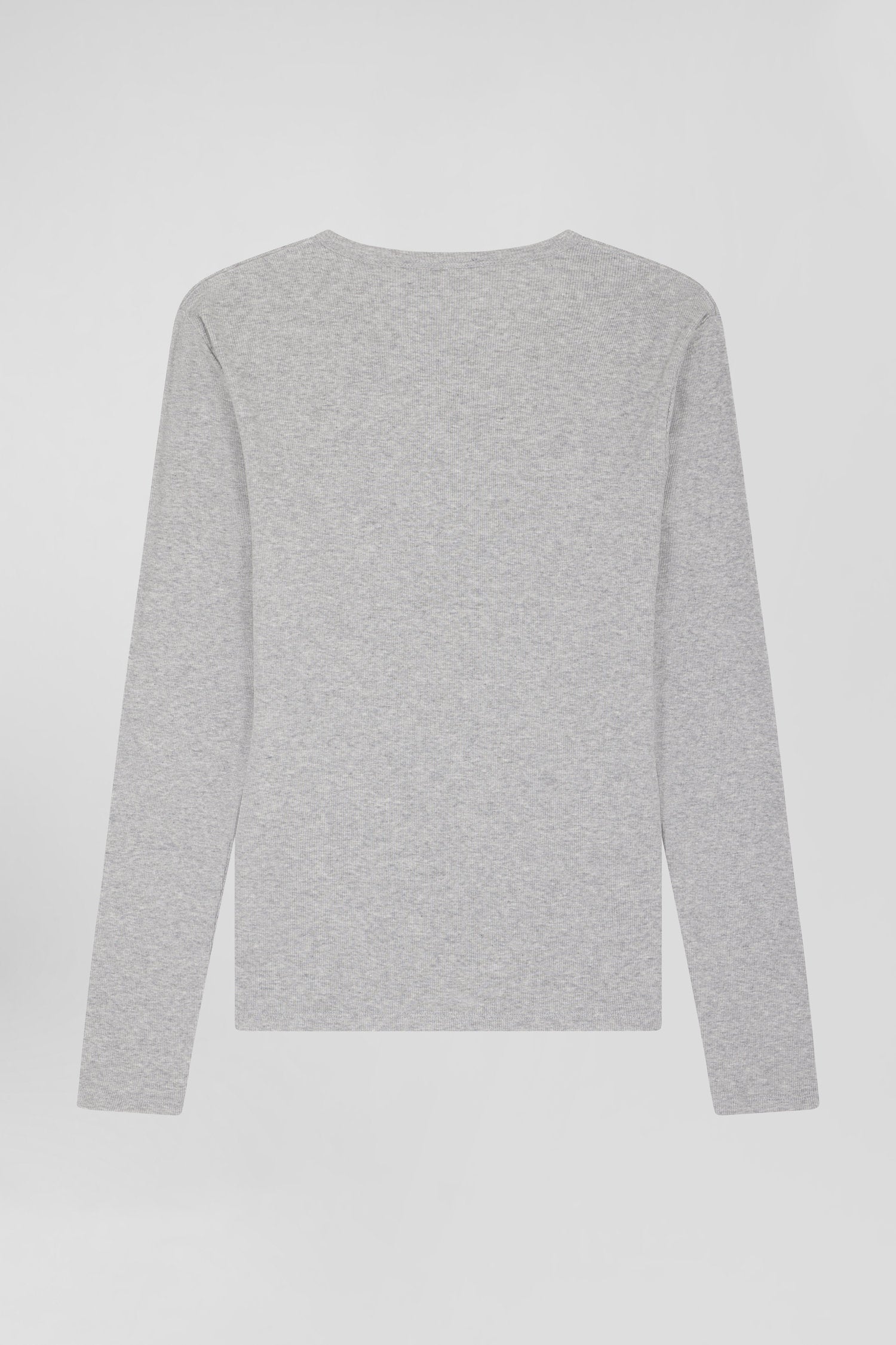 Slim grey long-sleeved round neck cotton T-shirt