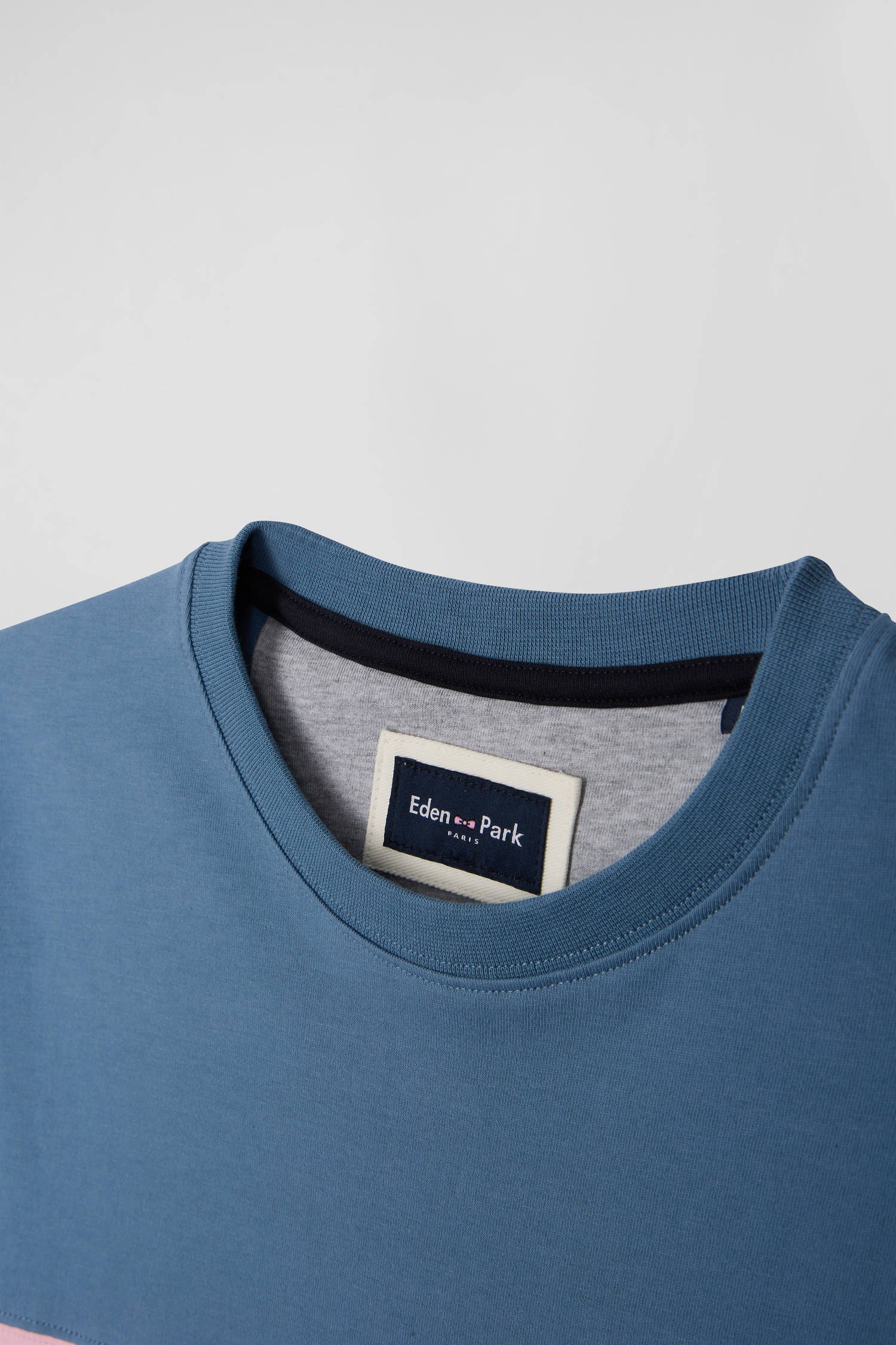 T-shirt manches longues colorblock en coton bleu coupe Regular