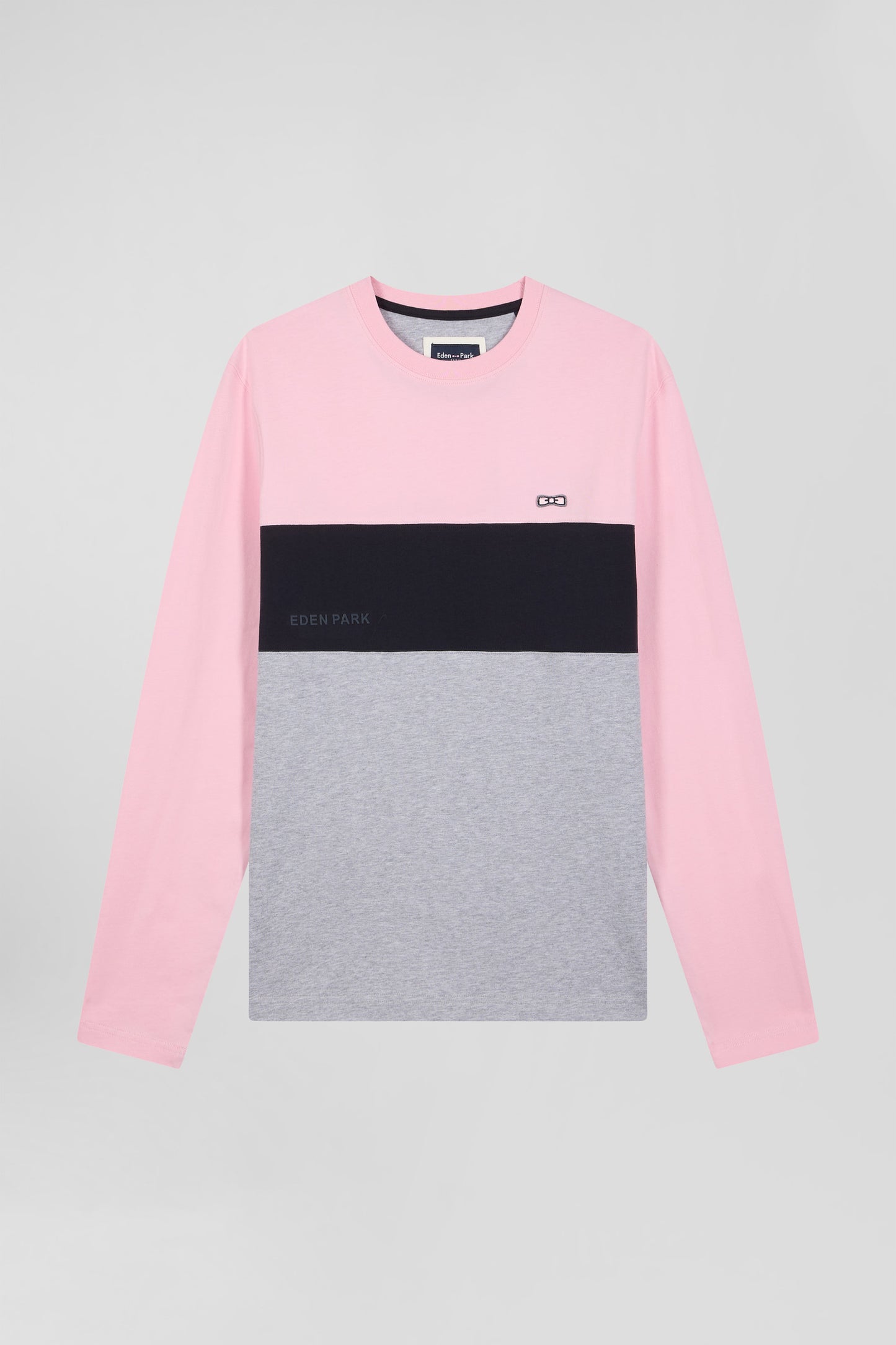 T-shirt manches longues colorblock en coton rose coupe Regular