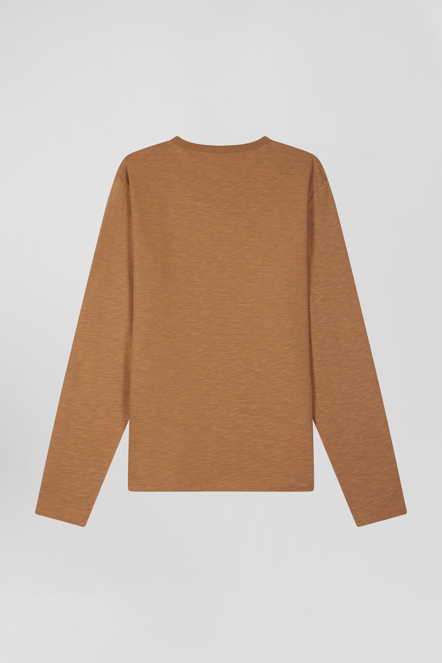 T-shirt manches longues en coton uni camel coupe Slim