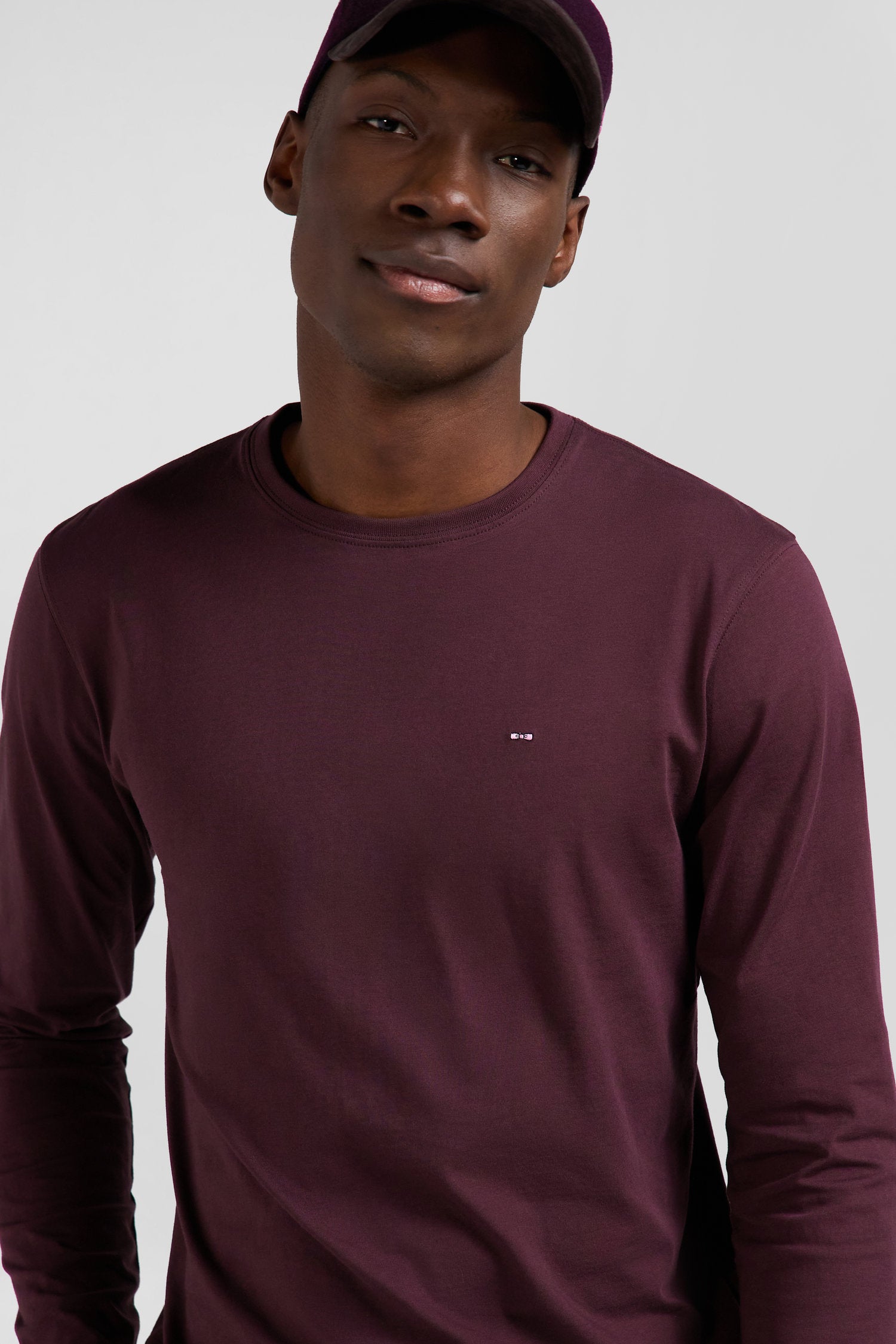 T-shirt manches longues en coton Pima bordeaux coupe Regular