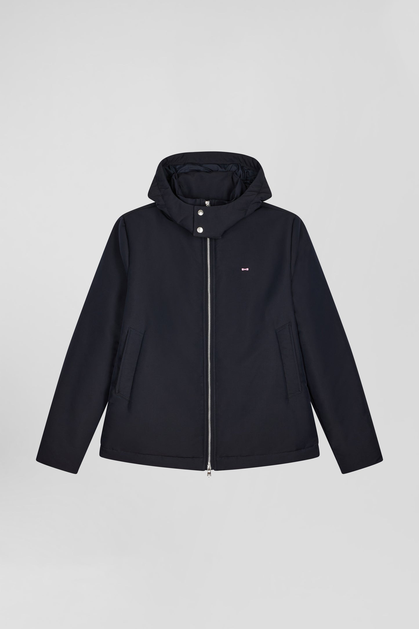 Navy blue hooded zip-up jacket