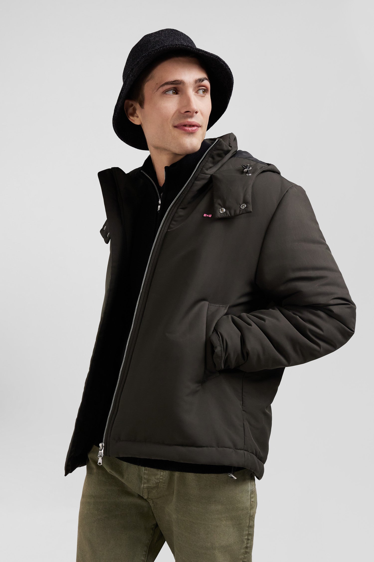 Blouson zippé à capuche kaki