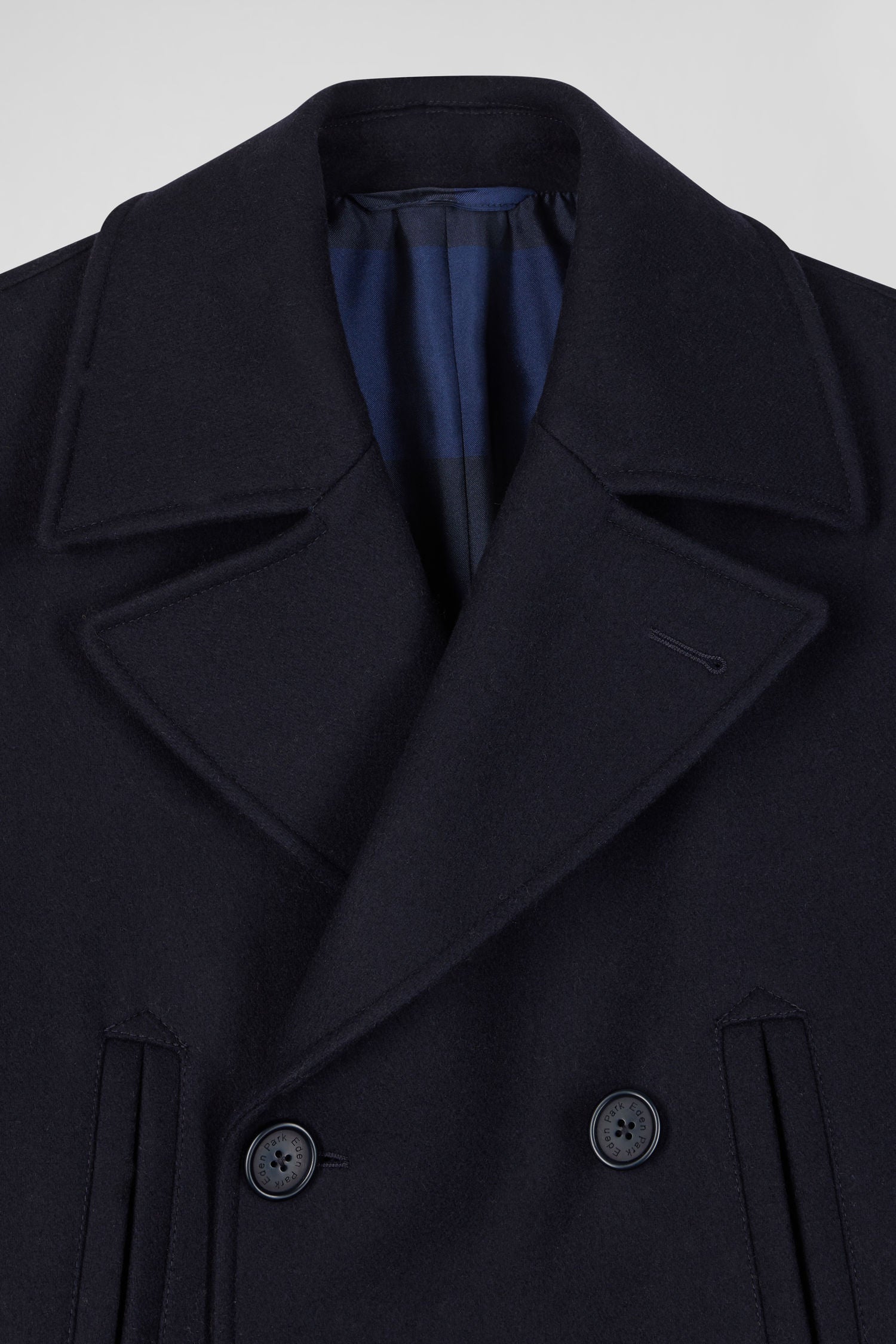 Manteau à double boutonnage en laine mélangée bleu marine