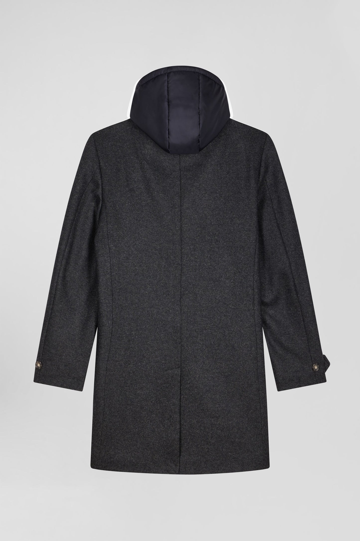 Anthracite grey double-faced wool jersey coat with quilted front