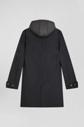 Manteau en jersey de laine double face noir parmenture matelassée