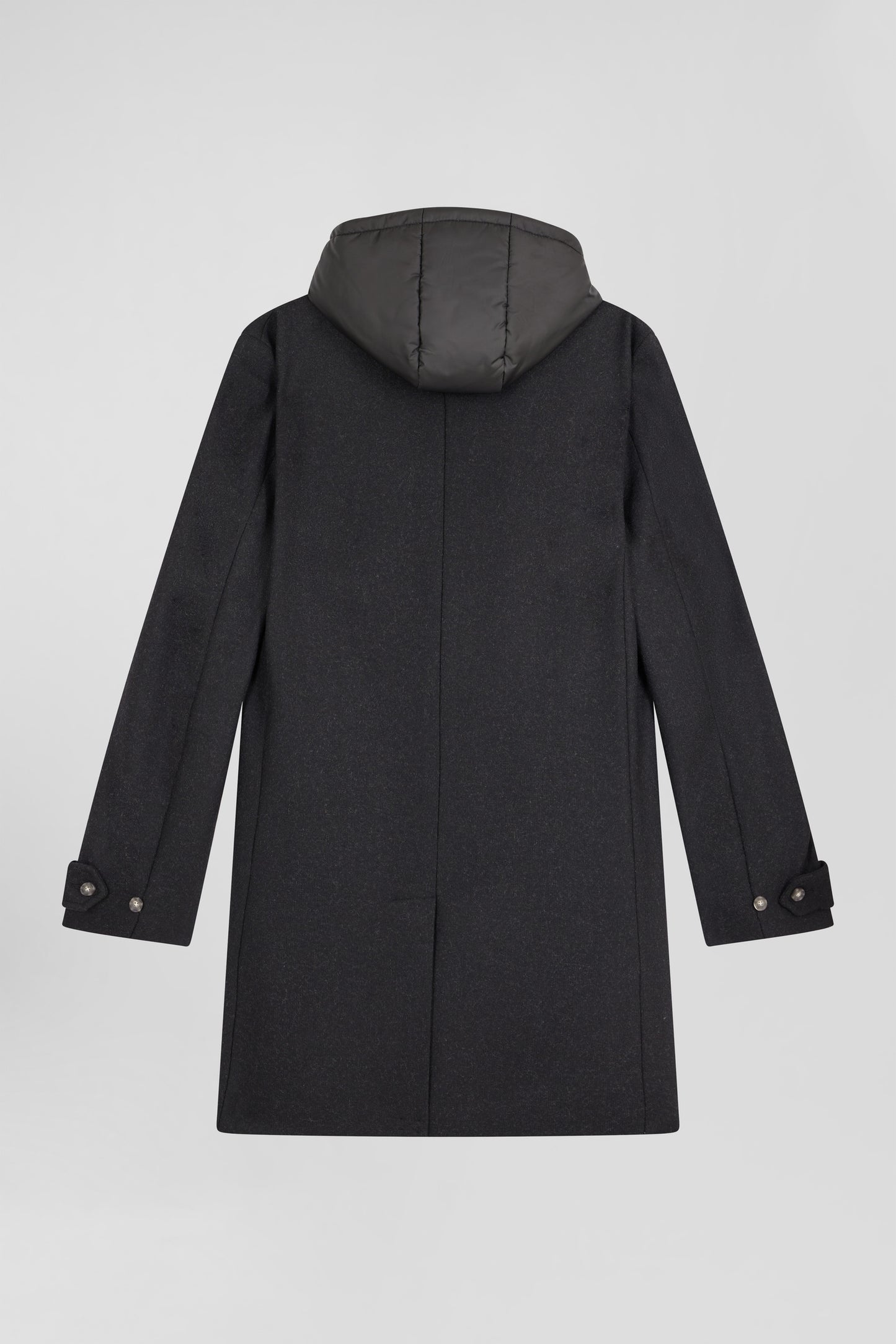 Manteau en jersey de laine double face noir parmenture matelassée