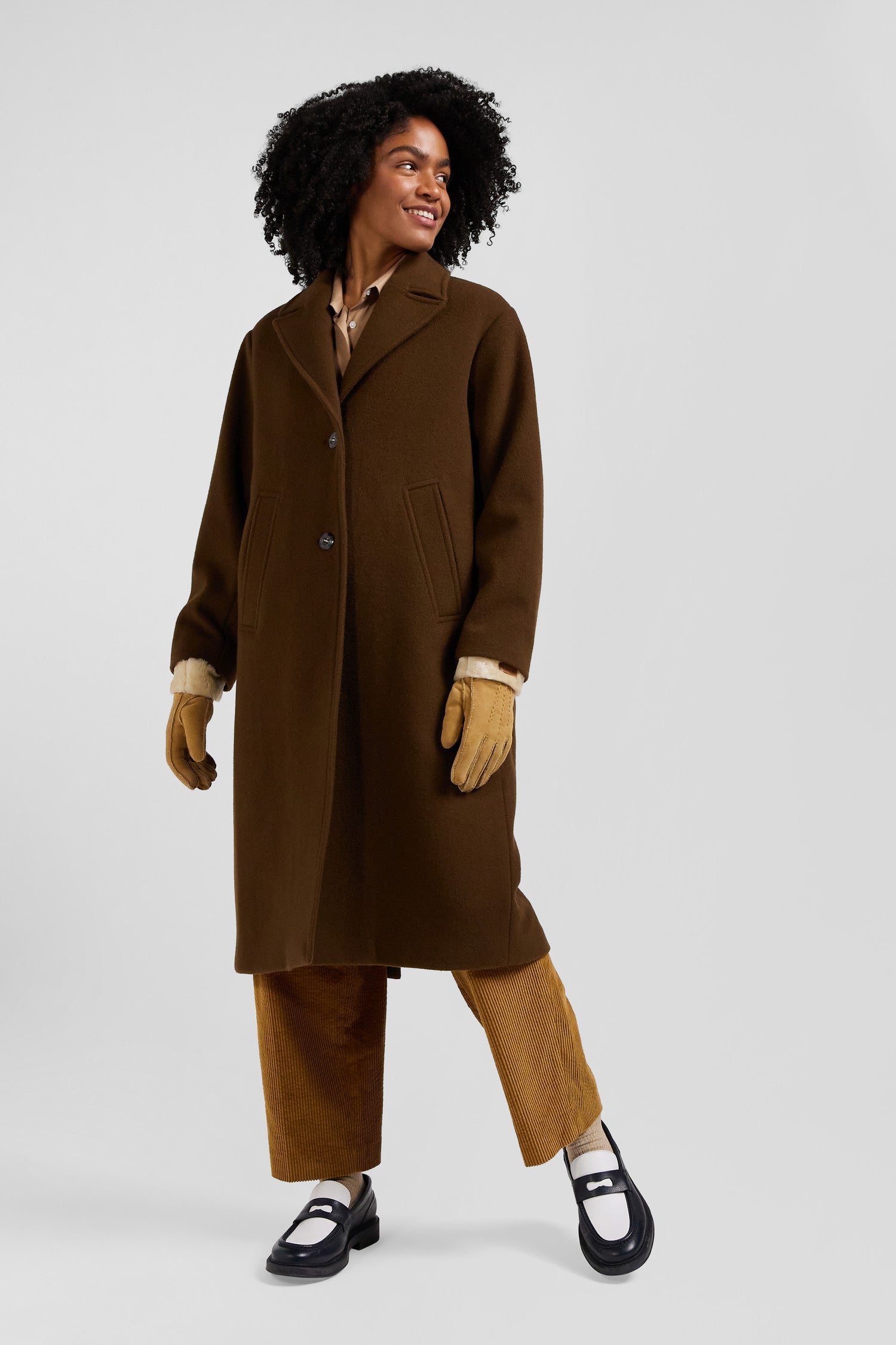 Manteau en drap de laine mélangée marron coupe Oversized