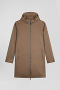 Parka longue à capuche en nylon marron