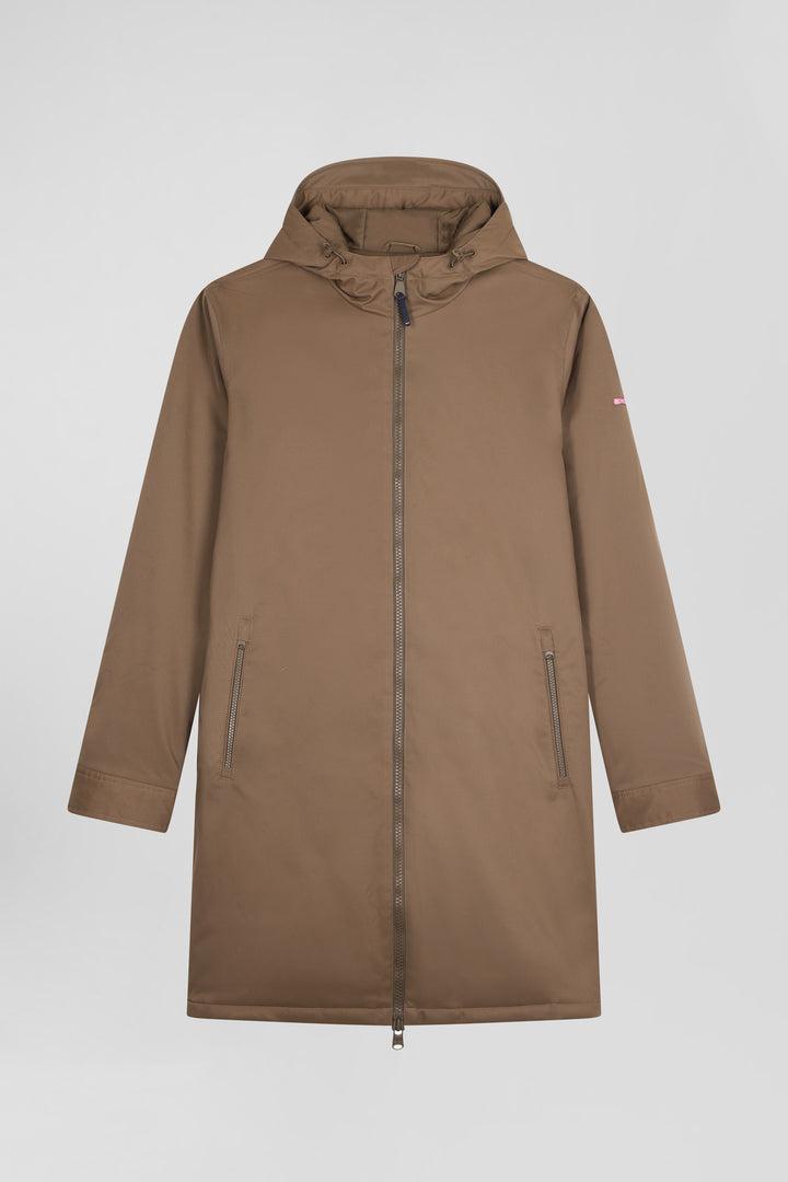 Parka longue à capuche en nylon marron