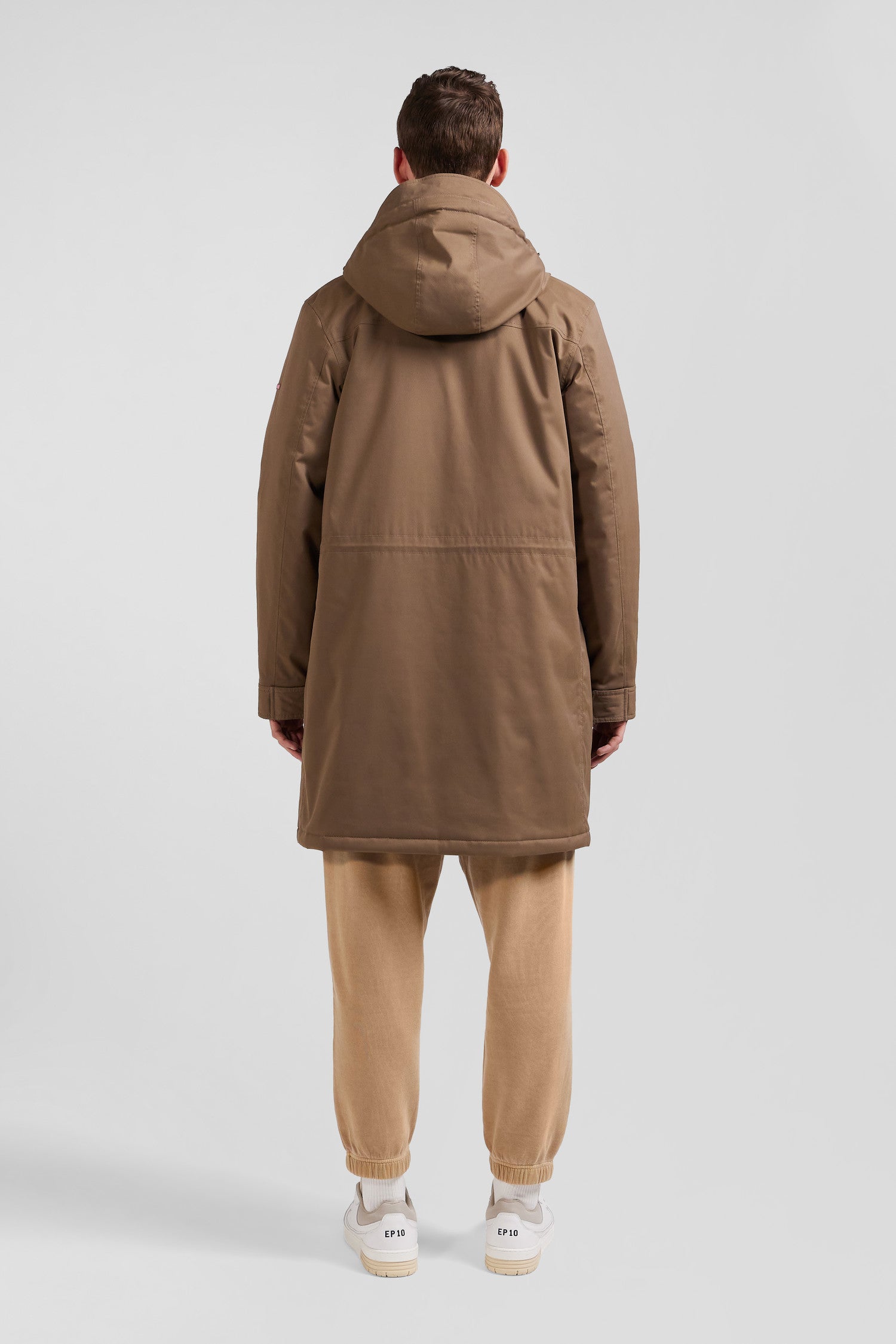 Parka longue à capuche en nylon marron