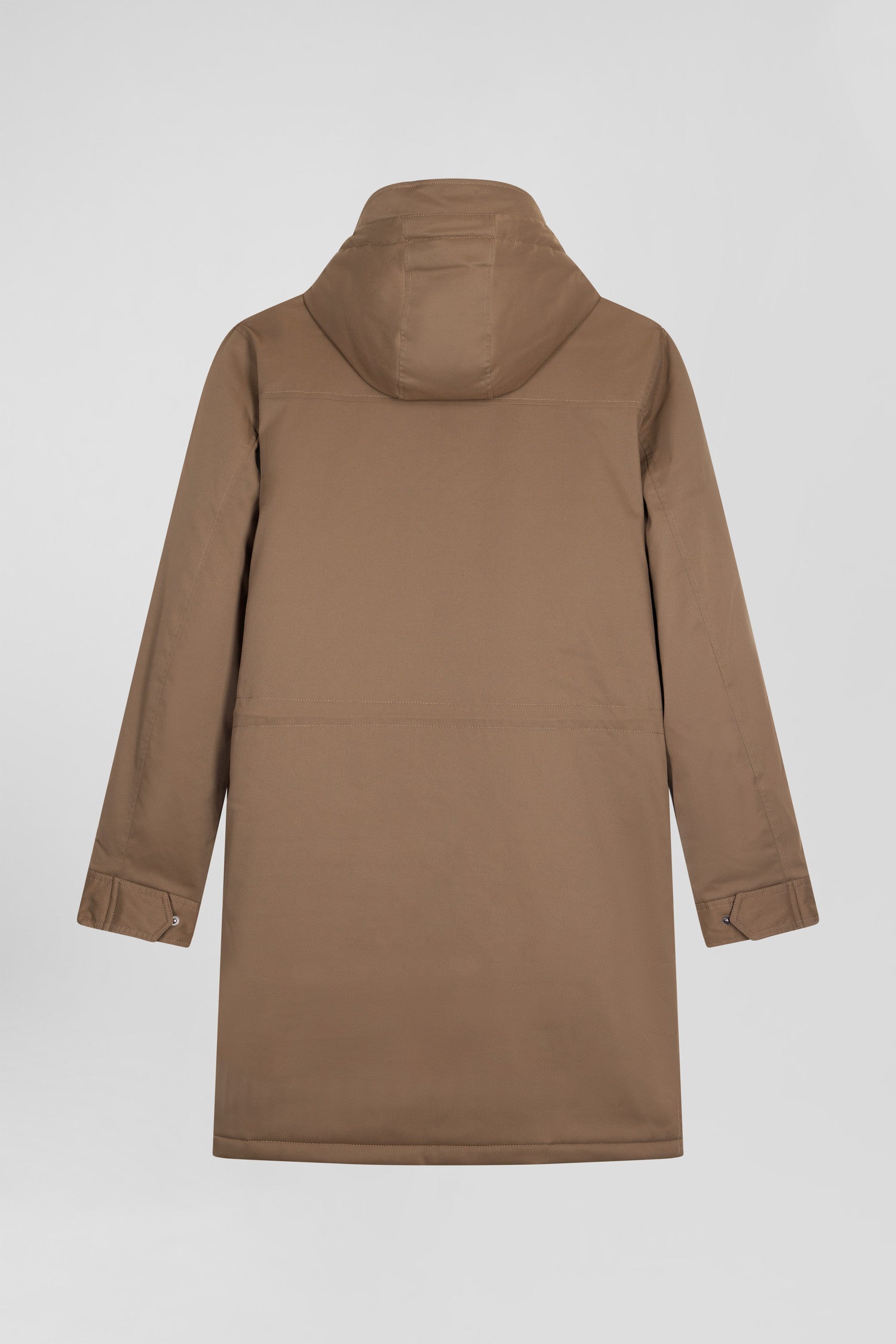 Parka longue à capuche en nylon marron