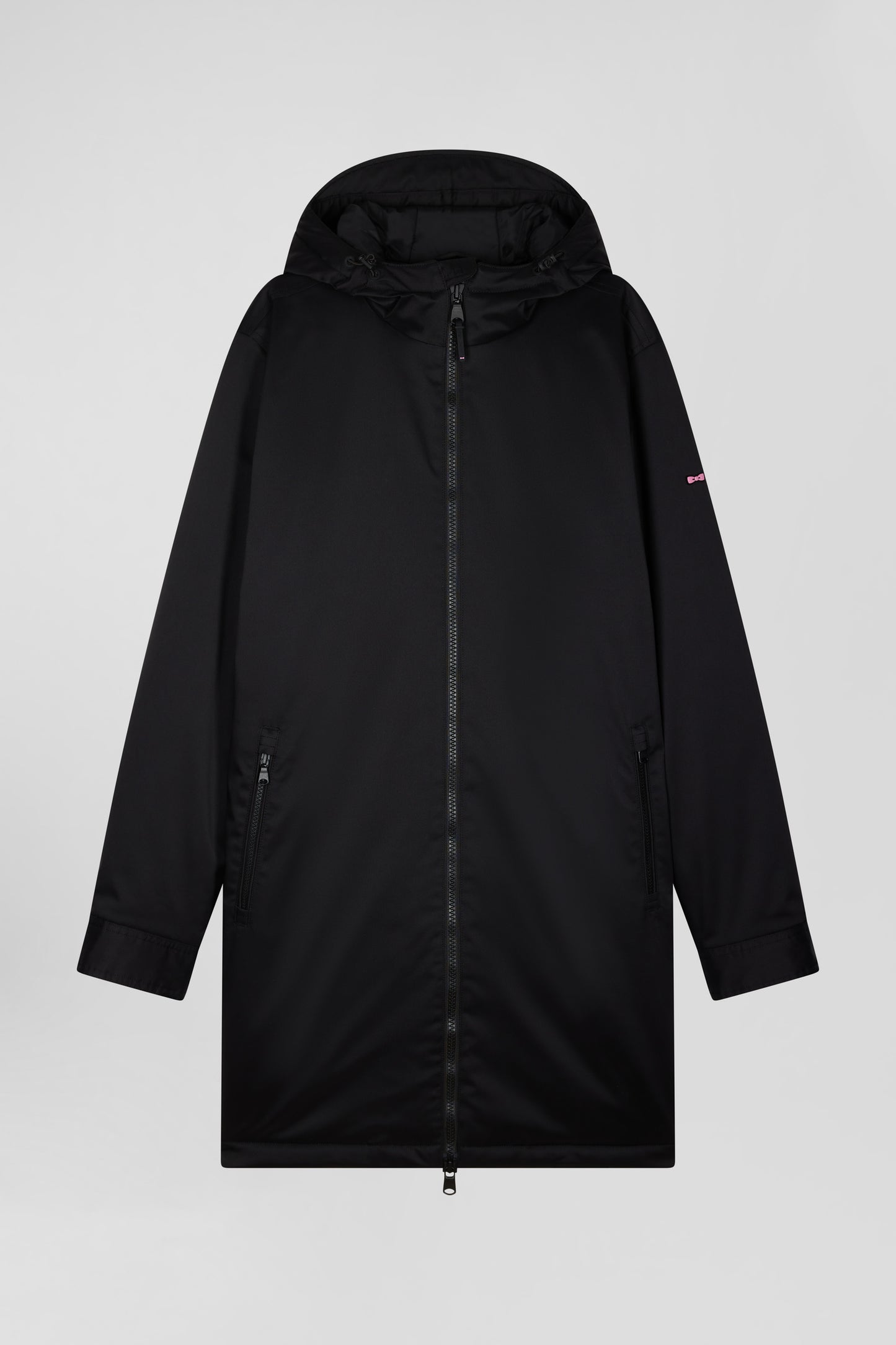 Parka longue à capuche en nylon noir