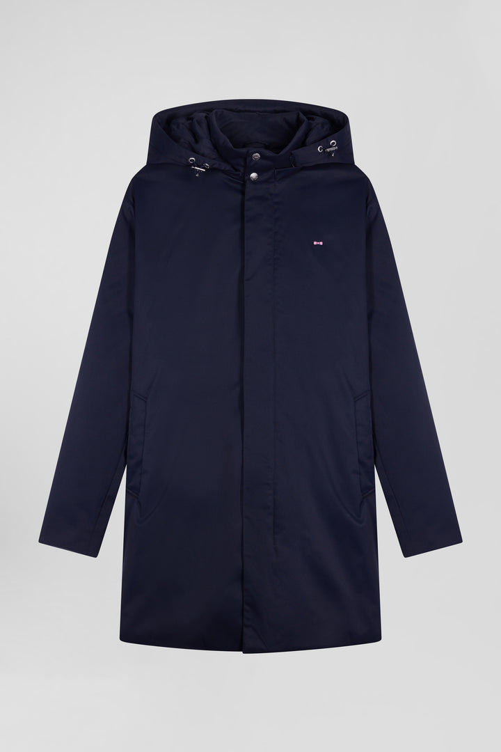 Parka à capuche amovible en nylon bleu marine