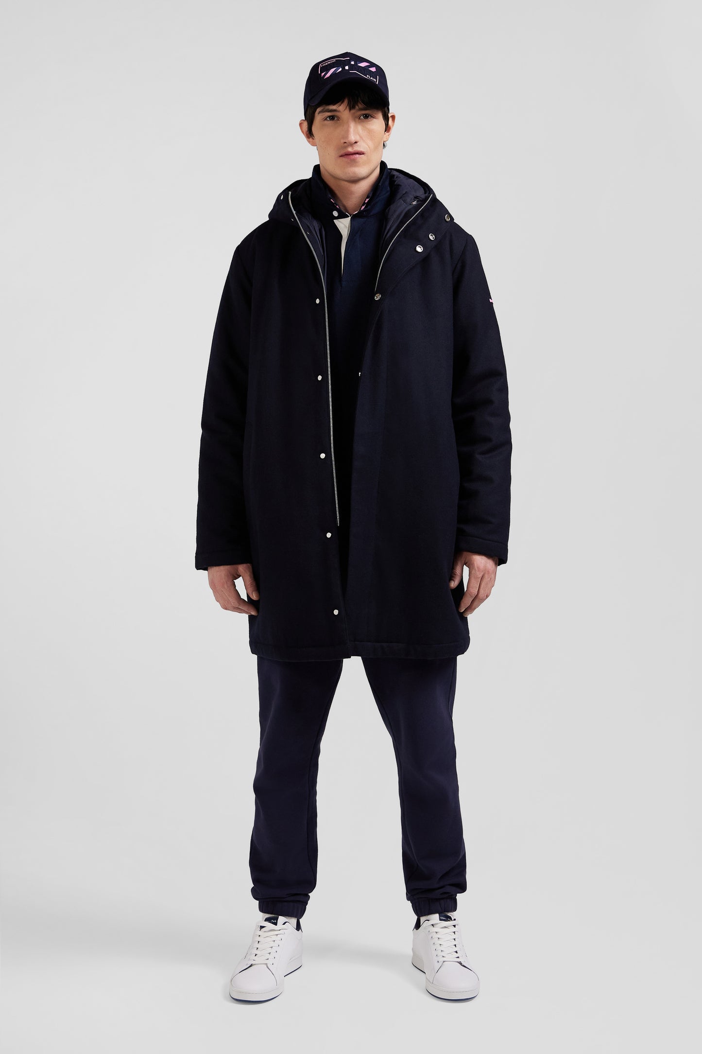 Navy blue 2-in-1 flannel wool parka