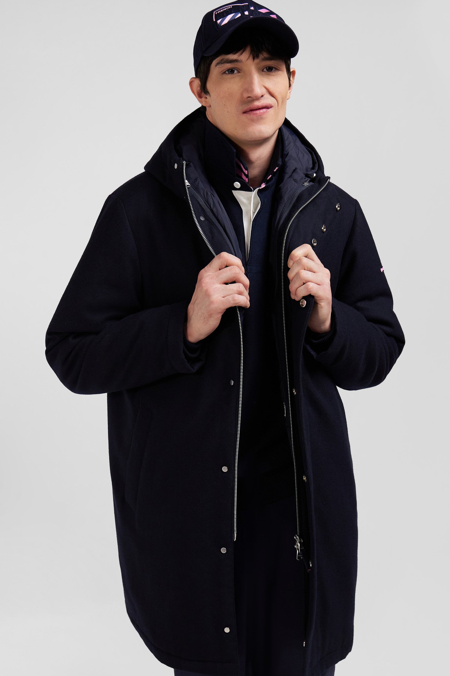 Navy blue 2-in-1 flannel wool parka