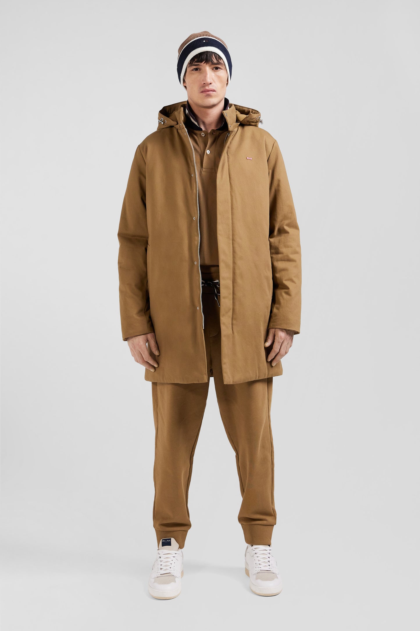 Parka à capuche en gabardine de coton camel