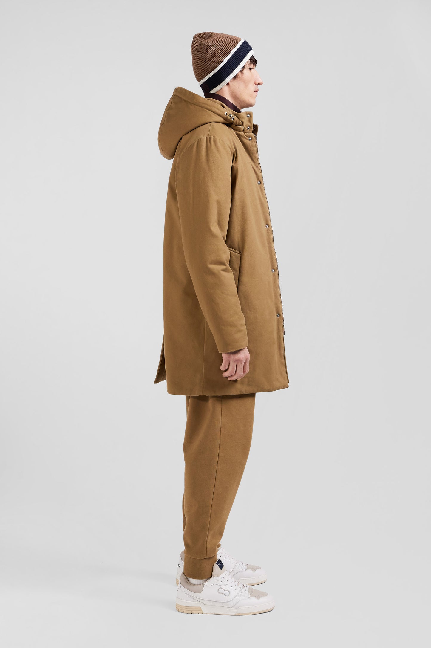 Parka à capuche en gabardine de coton camel