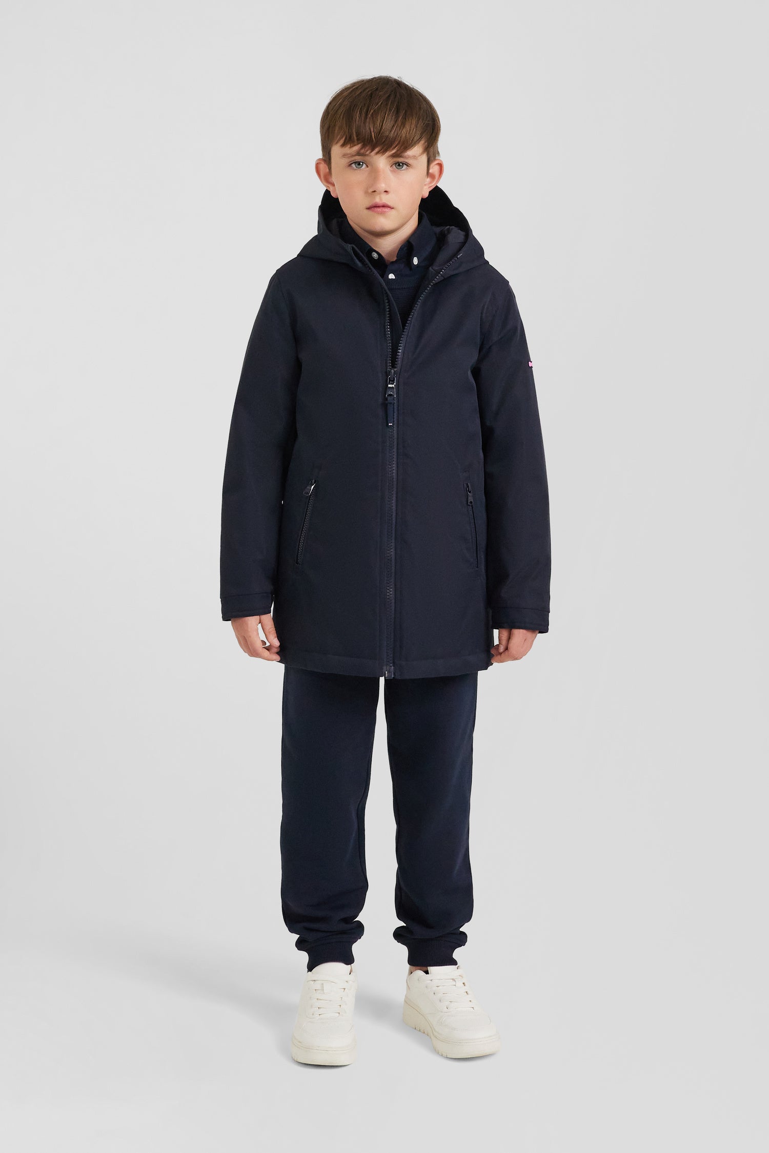 Parka enfant longue bleu marine à capuche