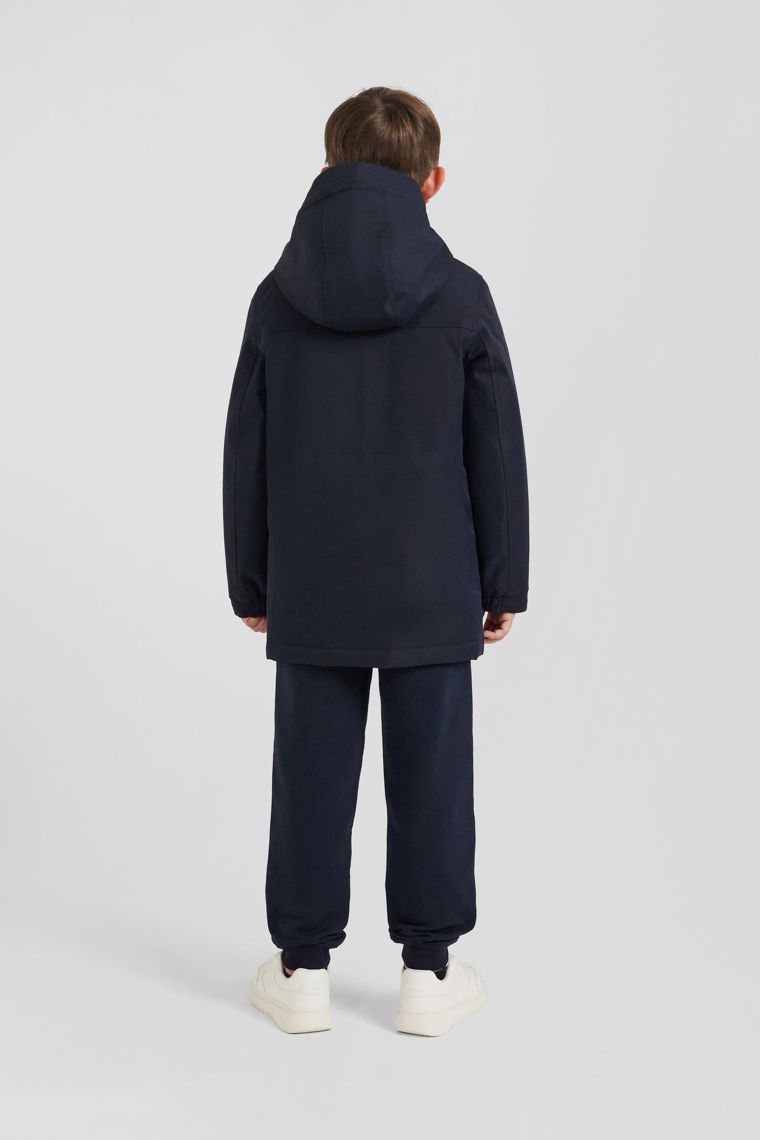 Parka enfant longue bleu marine à capuche