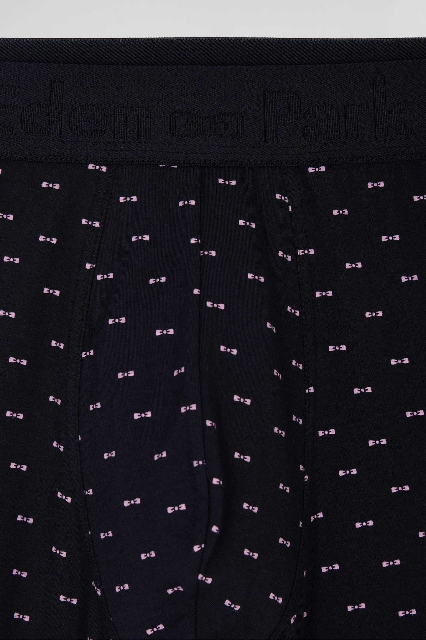 Boxer à micro motifs nœud papillon bleu marine et rose en coton stretch