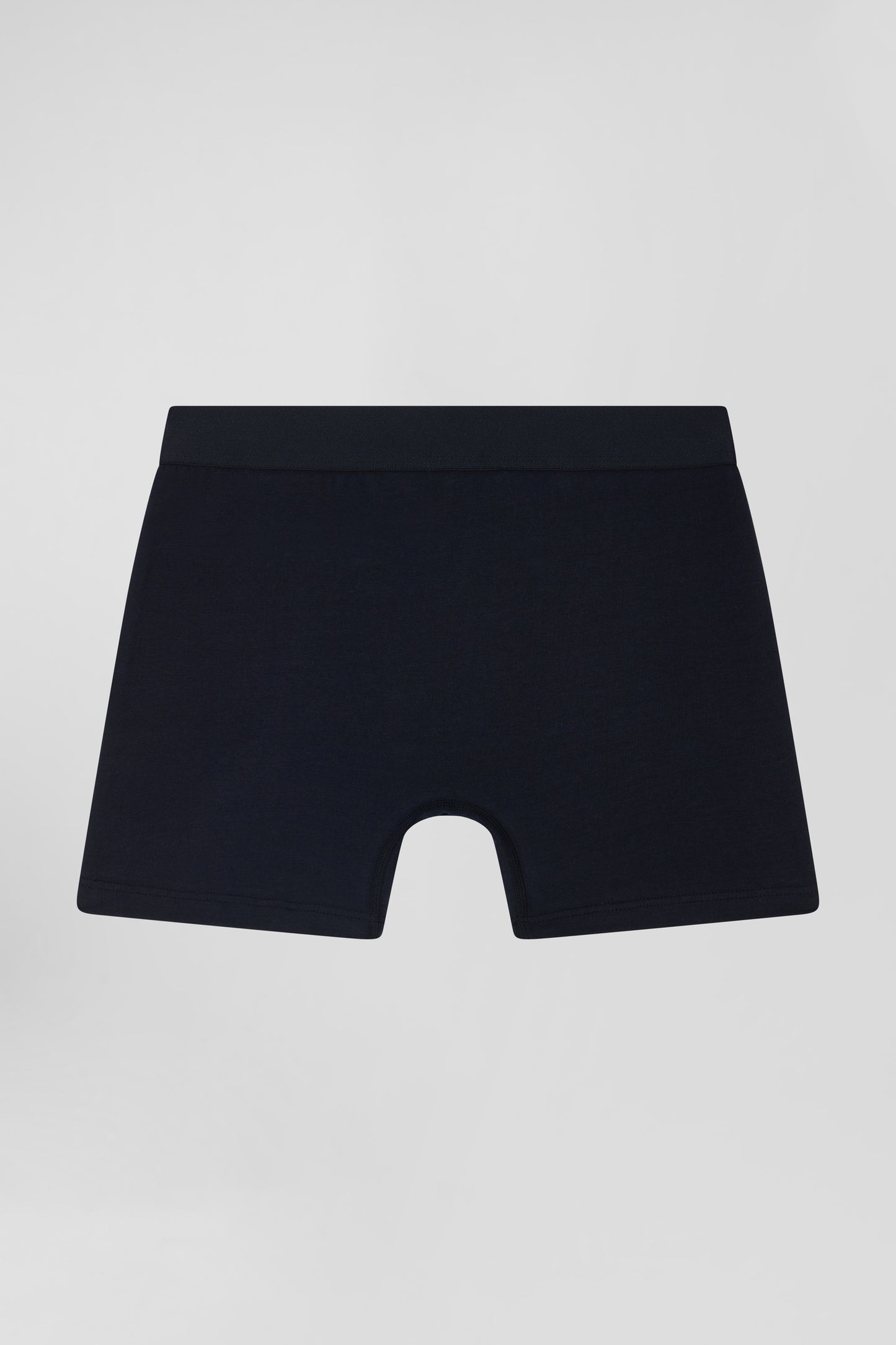 Boxer en coton stretch bleu marine à passepoil rose