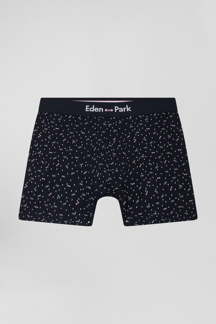 Boxer en coton stretch bleu marine micro-motifs nœuds papillon