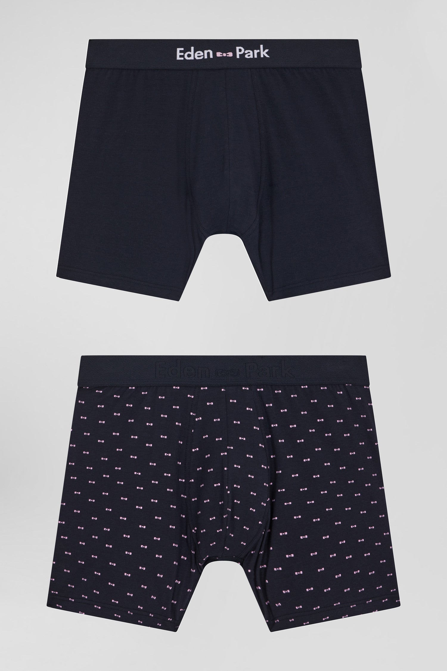 Lot de 2 boxers en coton stretch uni et micro-motifs bleu marine