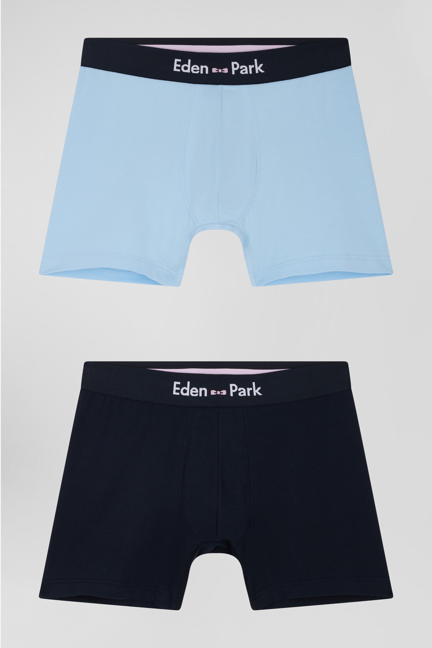 Set of 2 navy blue and sky blue stretch cotton boxers