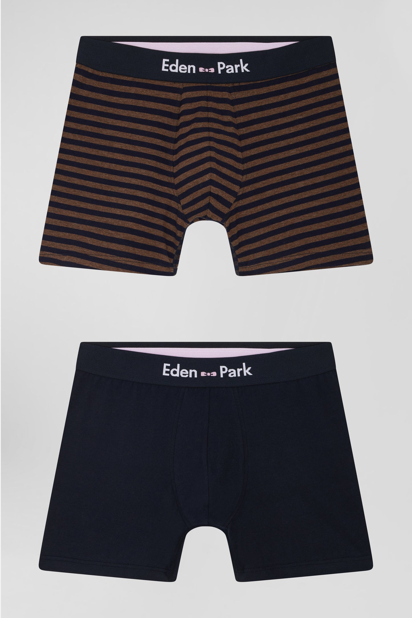 Set of 2 brown and striped stretch cotton boxers