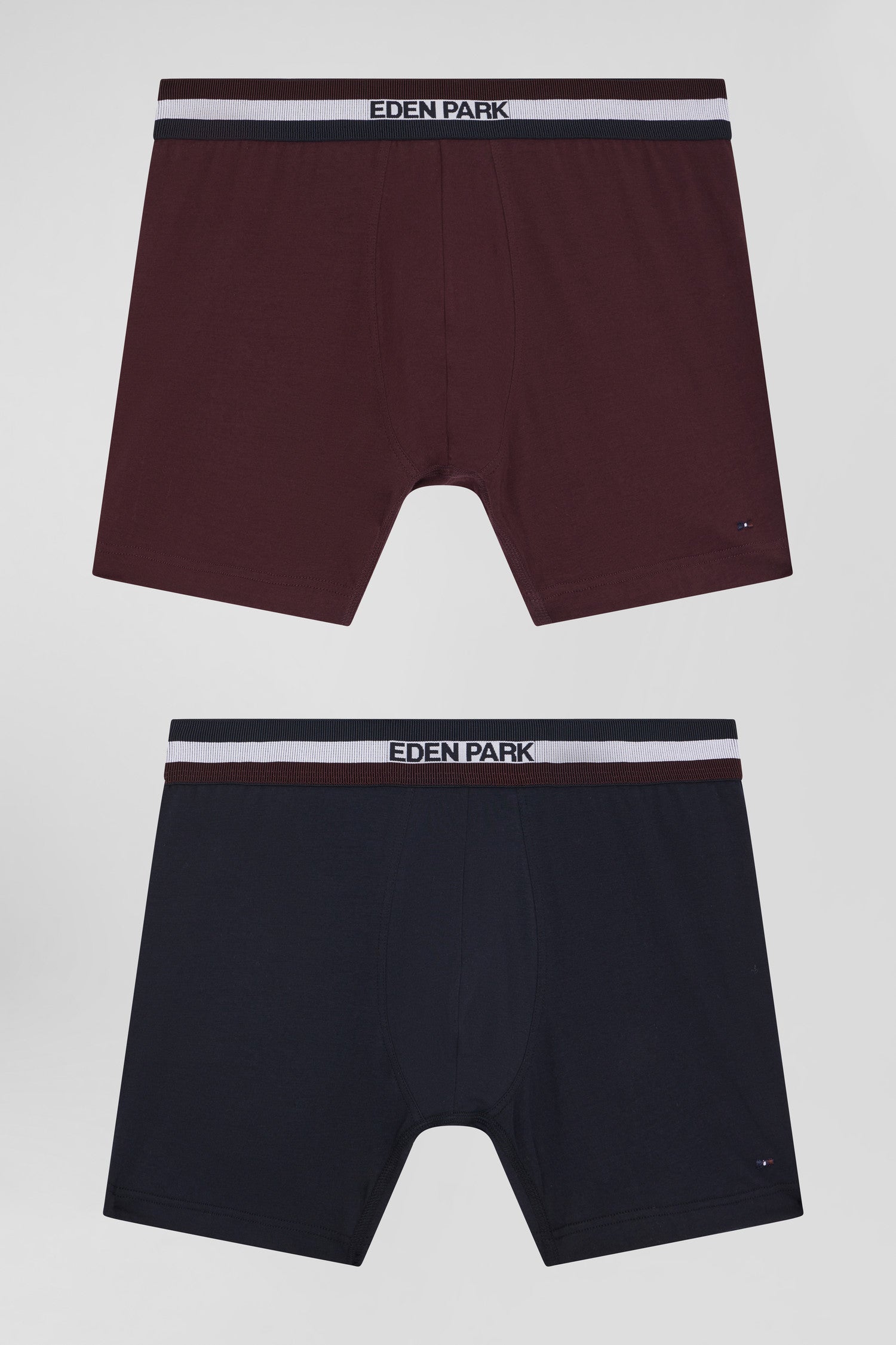 Lot de 2 boxers en coton stretch élastique tricolore bordeaux