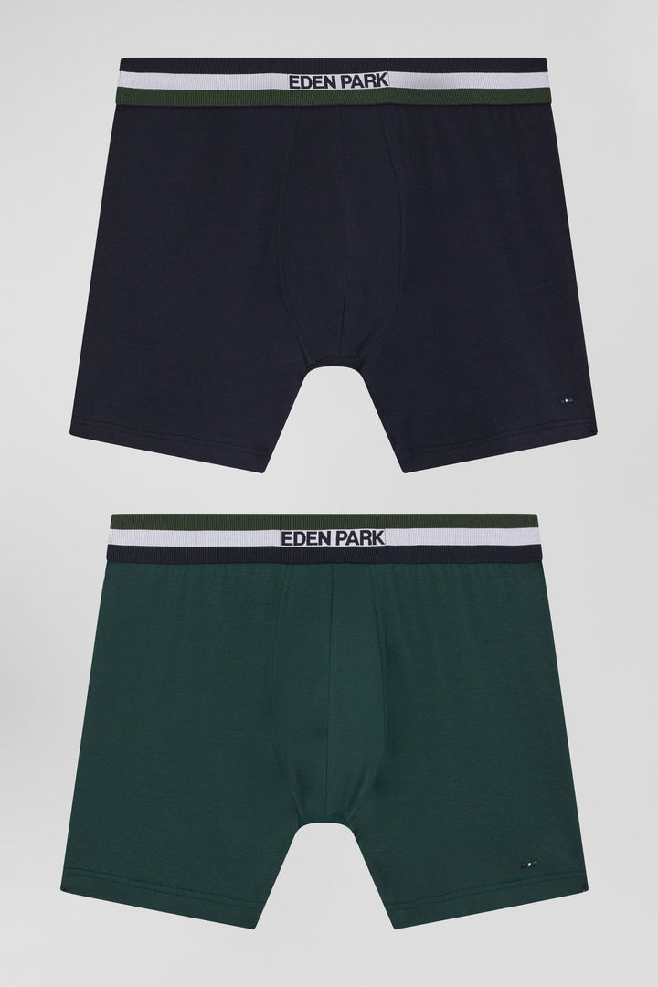 Lot de 2 boxers en coton stretch élastique tricolore vert