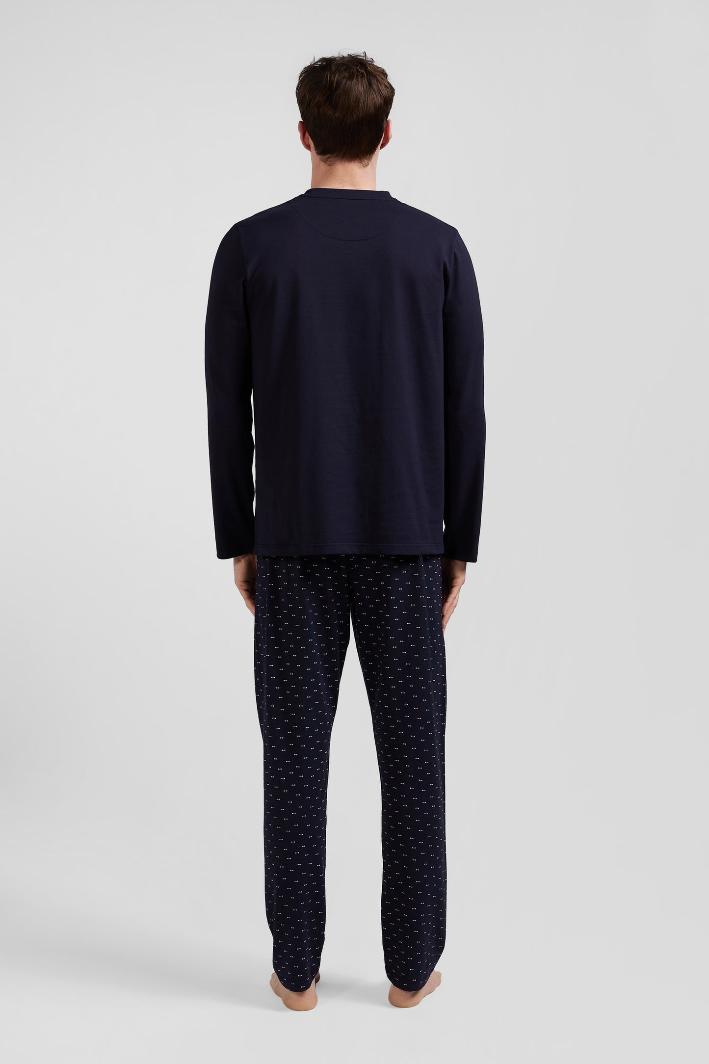 Pyjama long en coton bleu marine pantalon à micromotifs