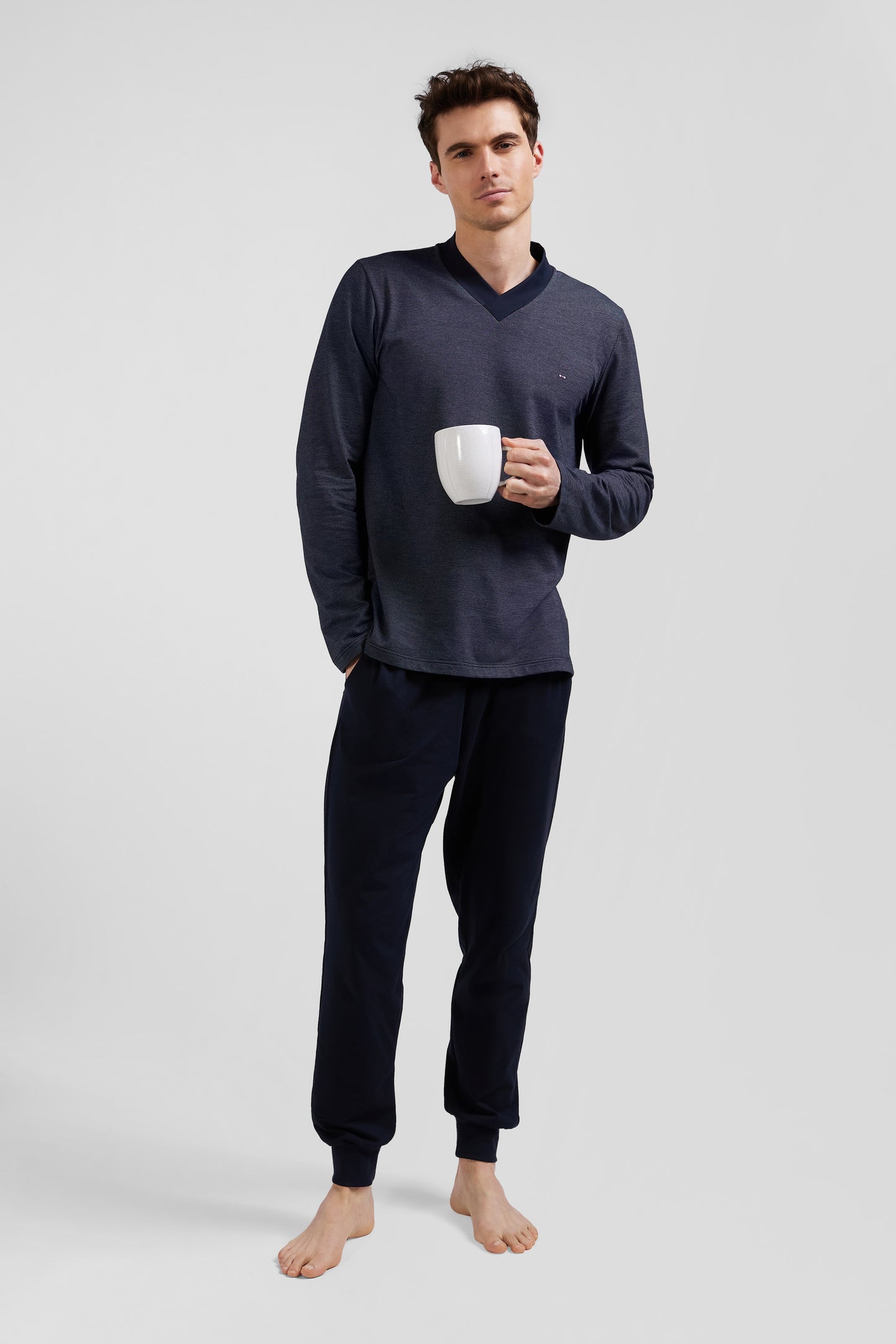 Navy blue long cotton blend pajamas